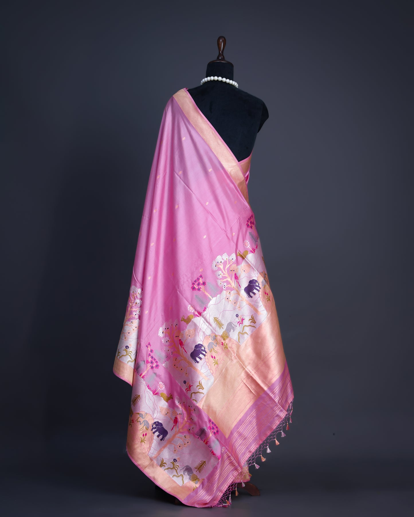 Lavender Pink Banarasi Saree with Shikargah Border