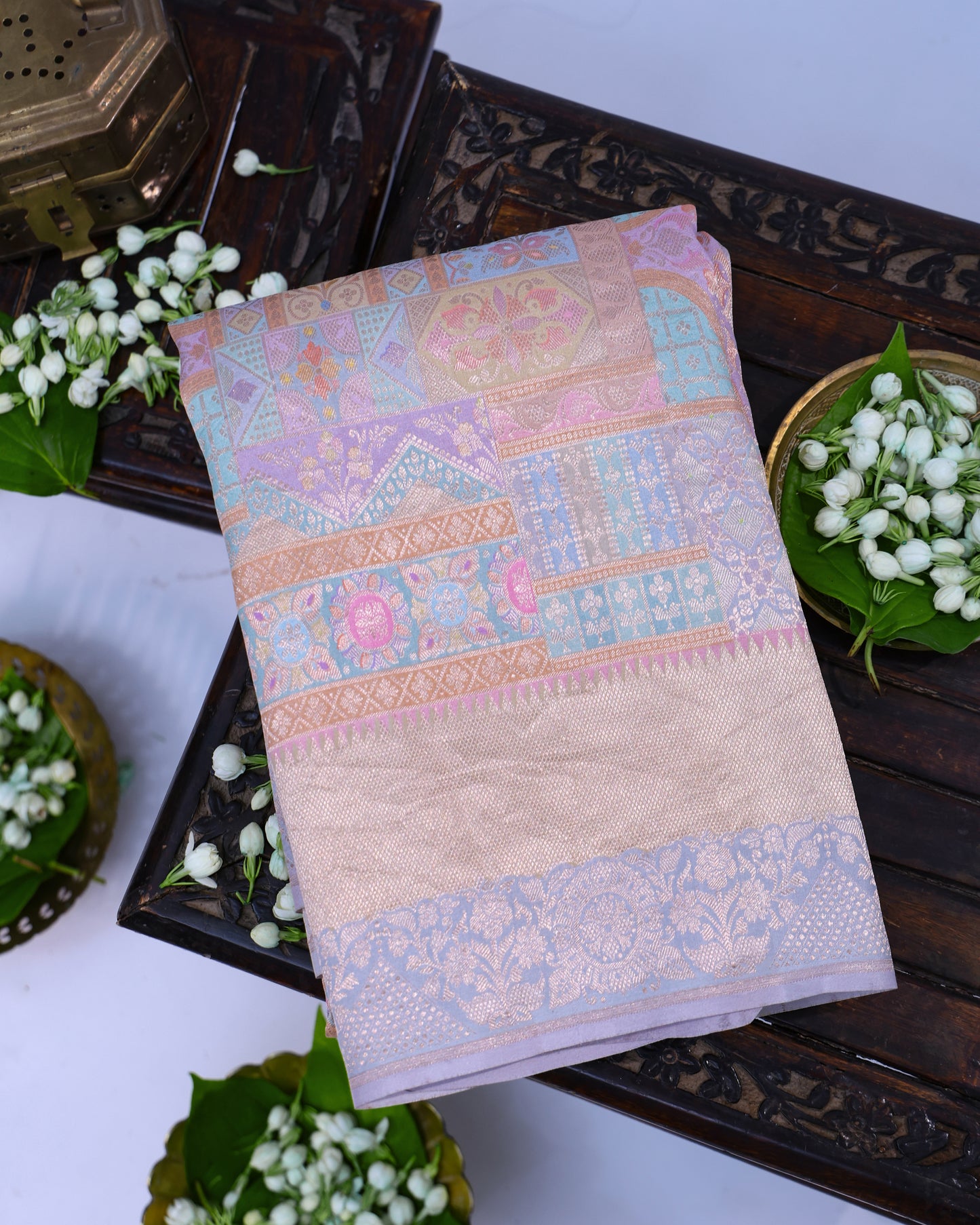 Blue Multicolour Chiniya Brocade Banarasi Saree with Zari Weave