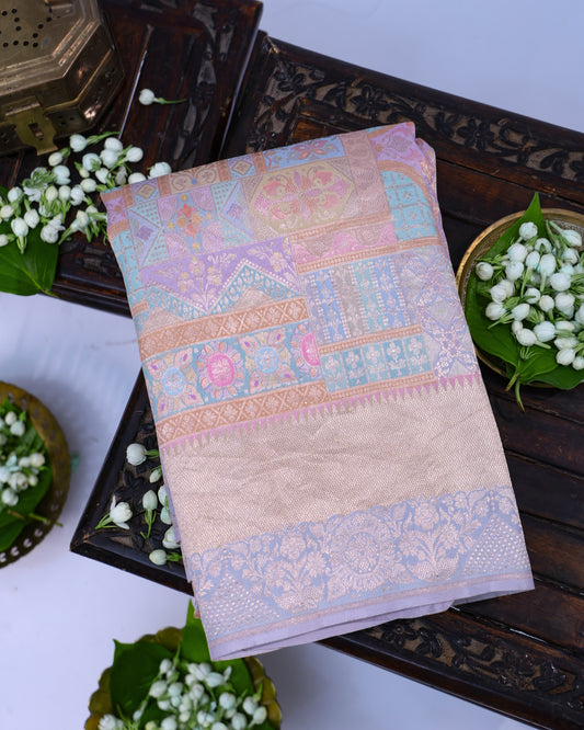 Blue Multicolour Chiniya Brocade Banarasi Saree with Zari Weave