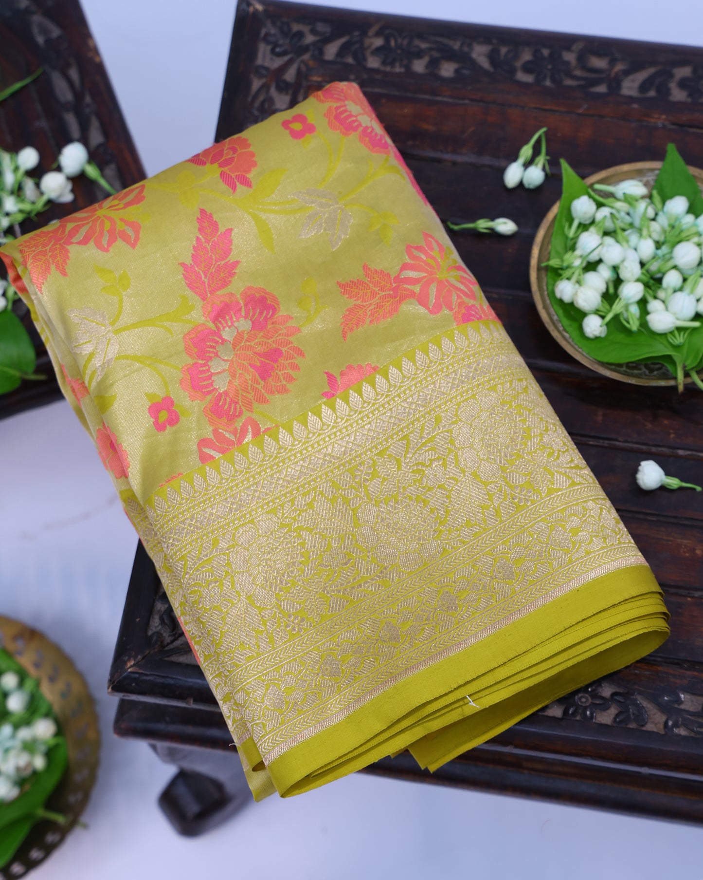 Citrine Yellow Kadhwa Floral Banarasi Silk Saree