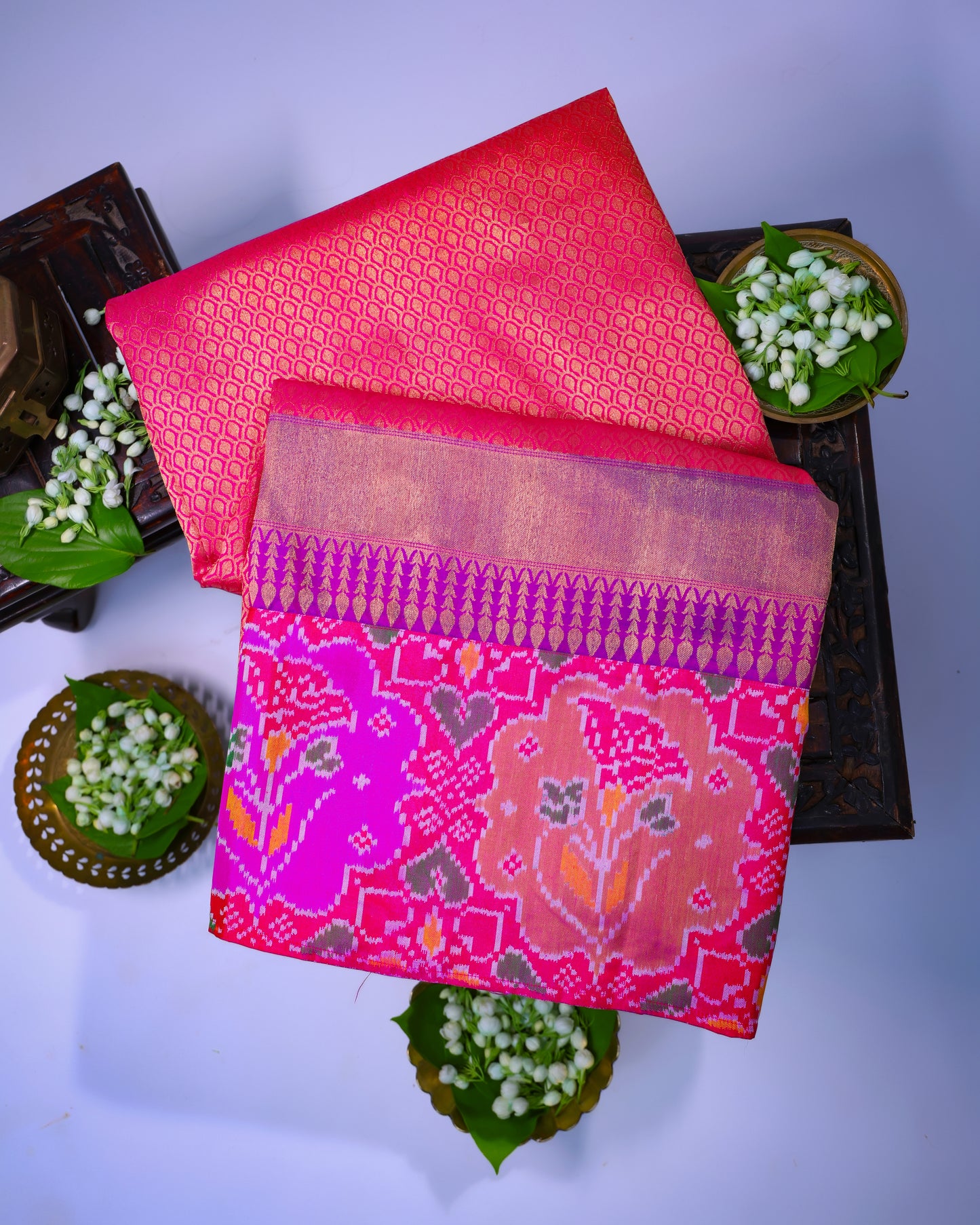 Watermelon Pink Kanchi Silk Saree with Patola Border