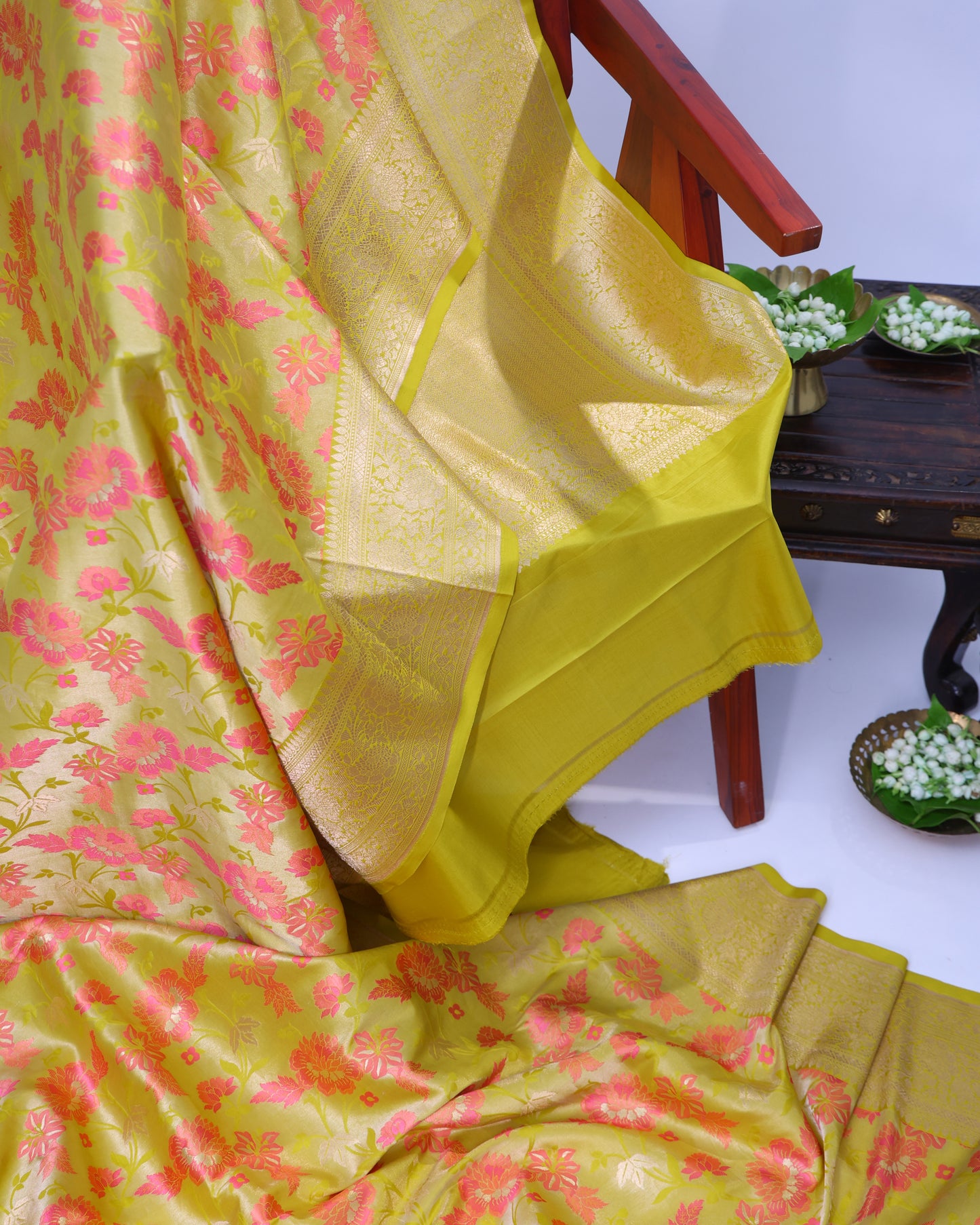 Citrine Yellow Kadhwa Floral Banarasi Silk Saree