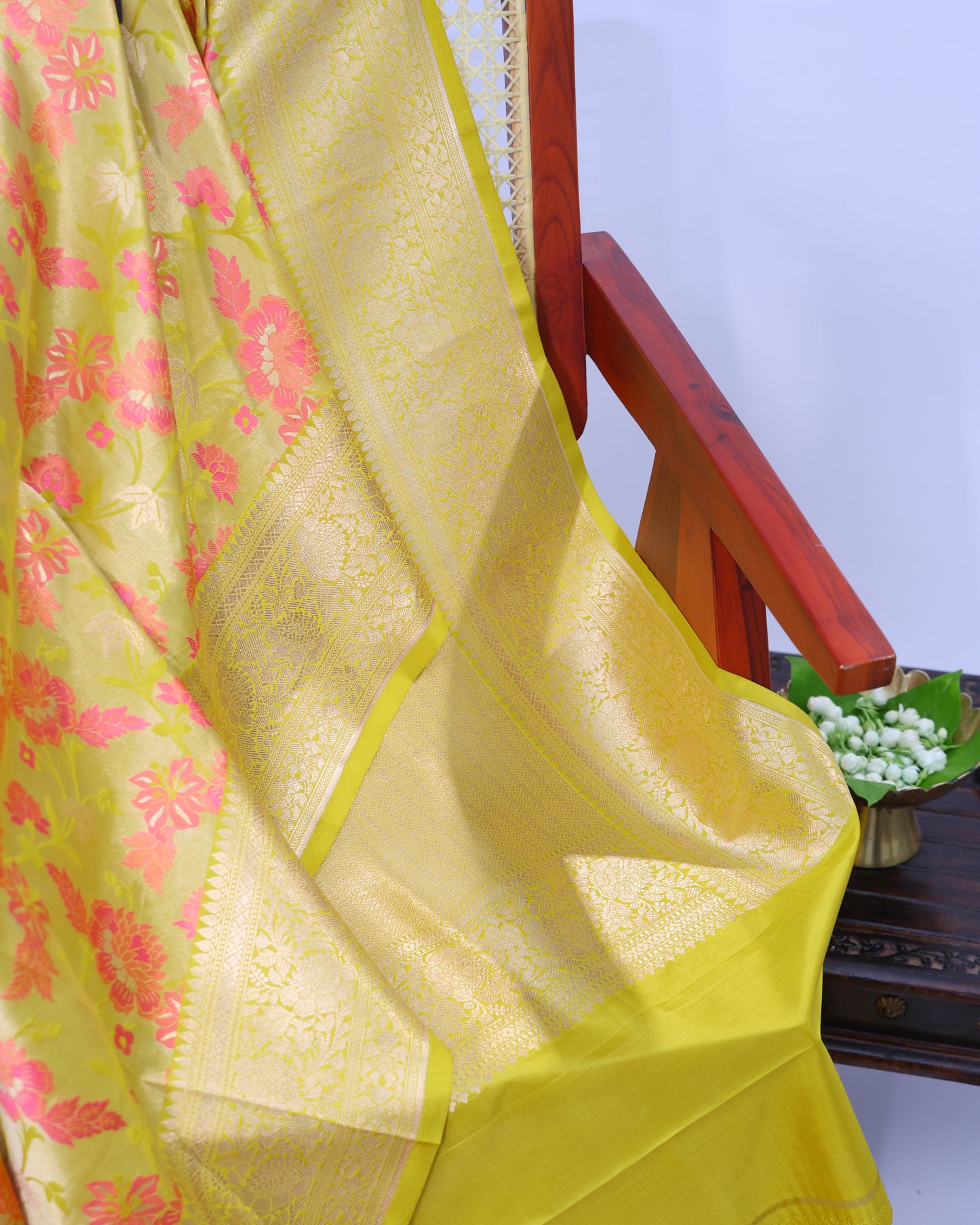 Citrine Yellow Kadhwa Floral Banarasi Silk Saree
