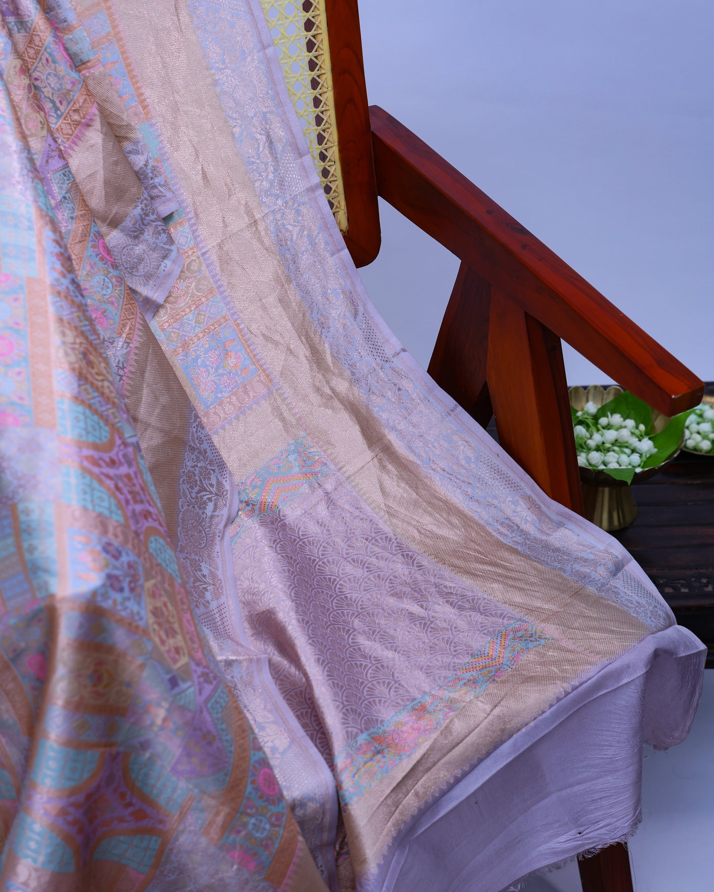 Blue Multicolour Chiniya Brocade Banarasi Saree with Zari Weave