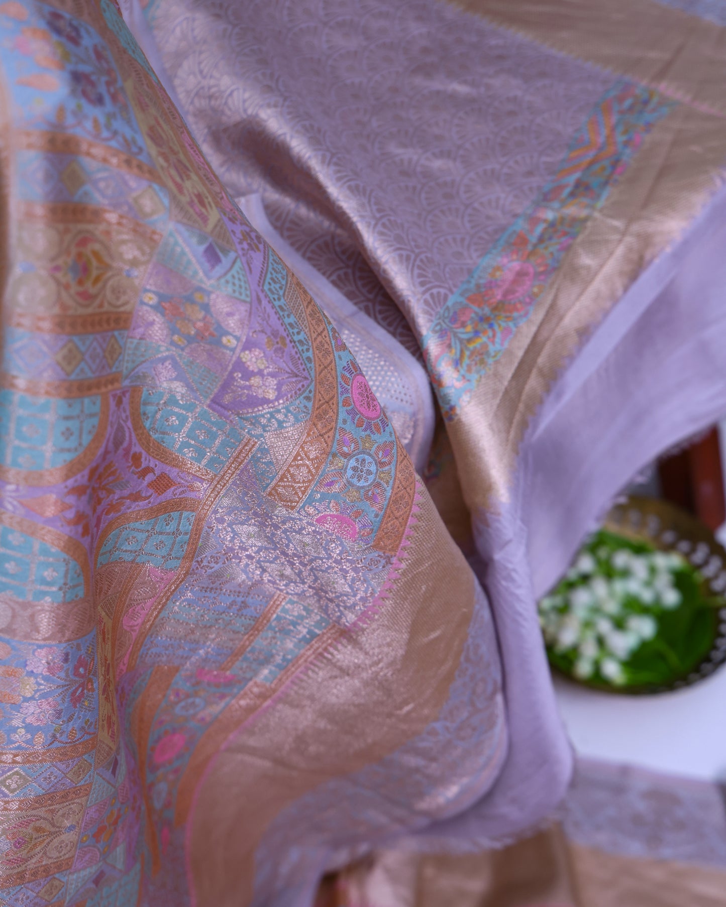 Blue Multicolour Chiniya Brocade Banarasi Saree with Zari Weave