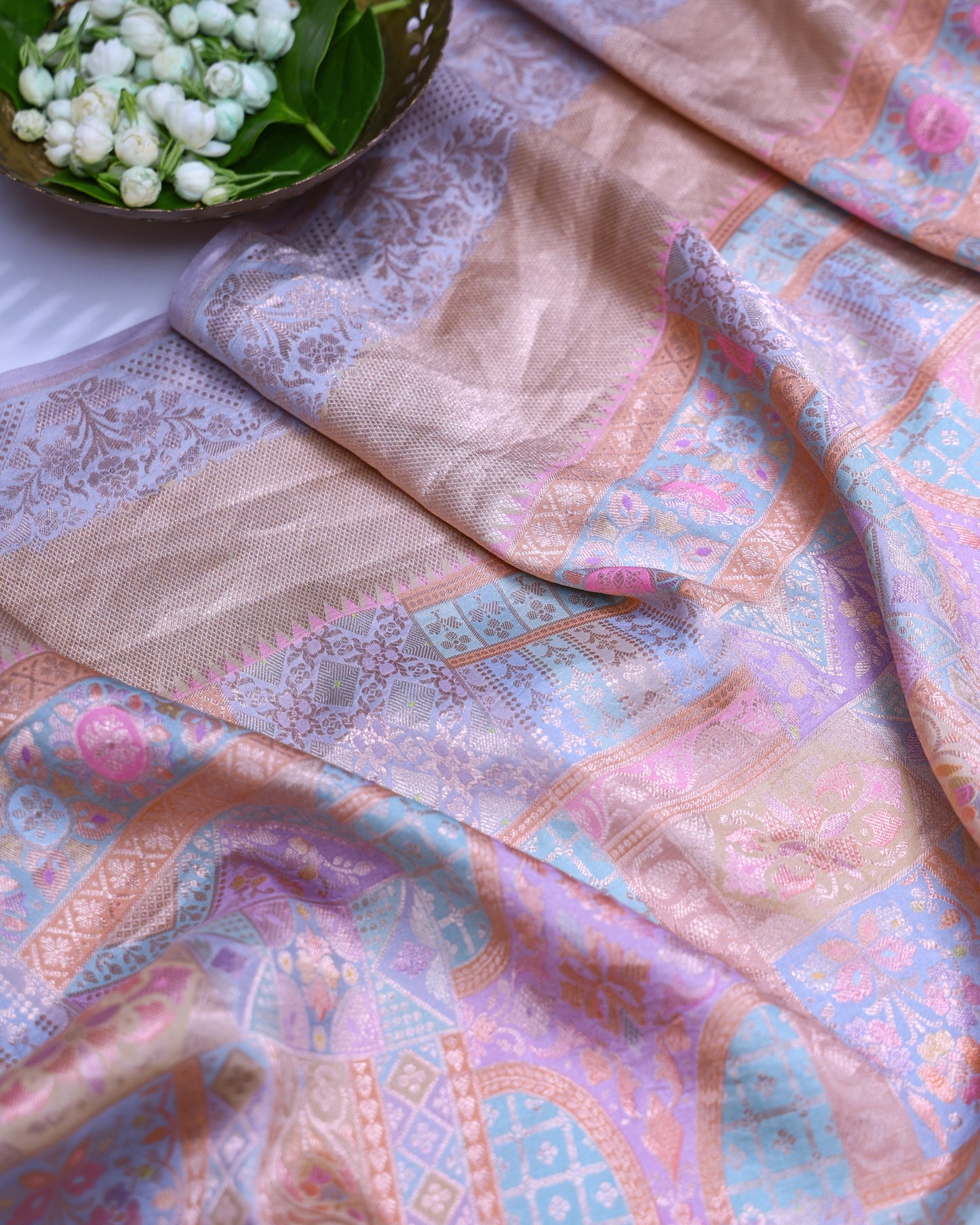 Blue Multicolour Chiniya Brocade Banarasi Saree with Zari Weave