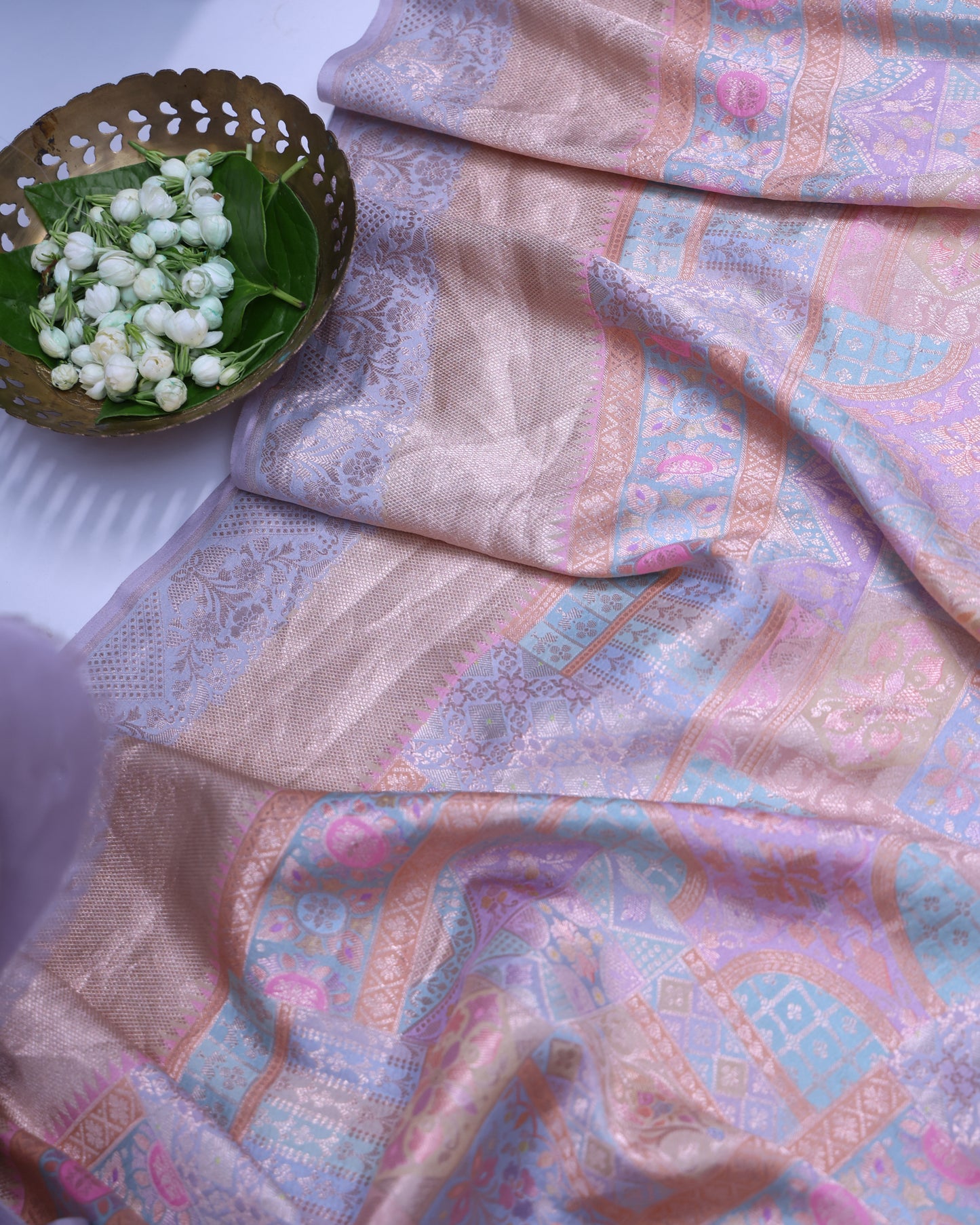 Blue Multicolour Chiniya Brocade Banarasi Saree with Zari Weave
