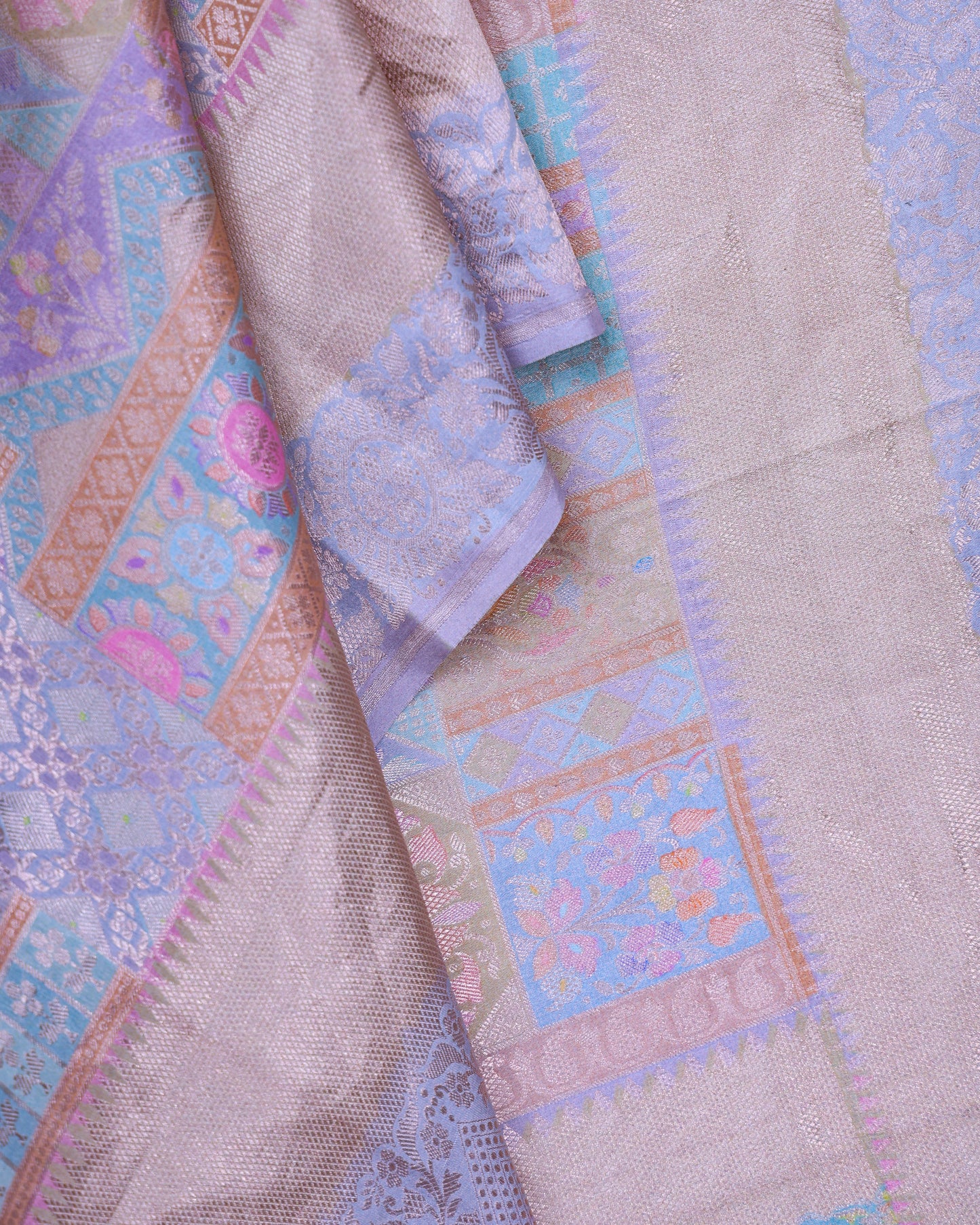 Blue Multicolour Chiniya Brocade Banarasi Saree with Zari Weave