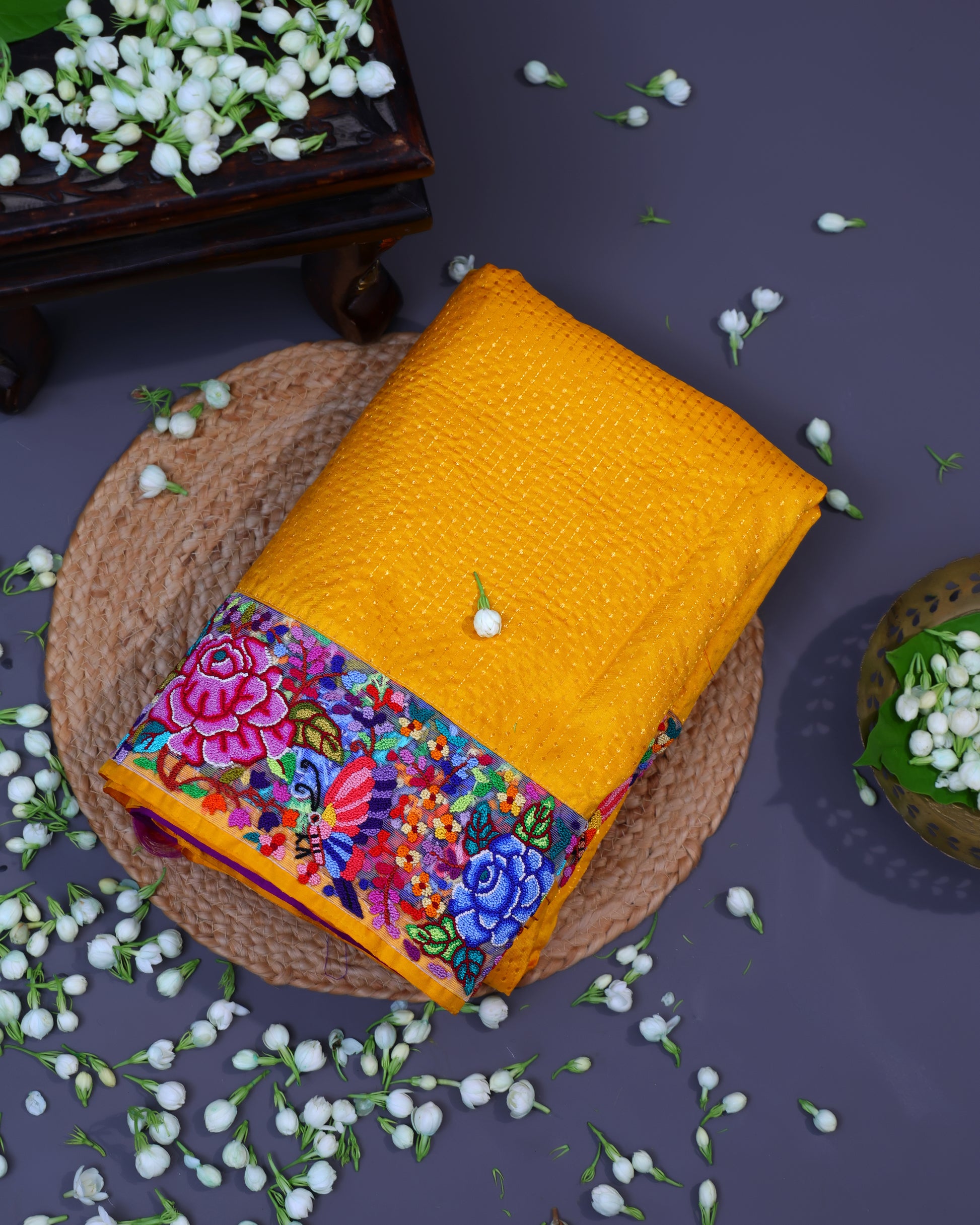 Marigold Yellow Kanchi Saree with Petite Point Border