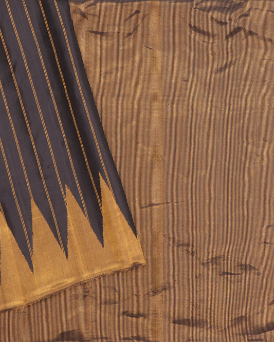 Black Gadwal Silk Saree with Gold Zari Temple Border