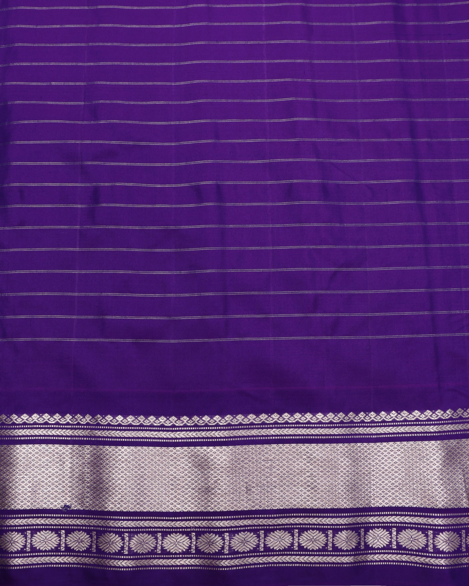 Gadwal silk saree in pink with contrast purple border and silver weave