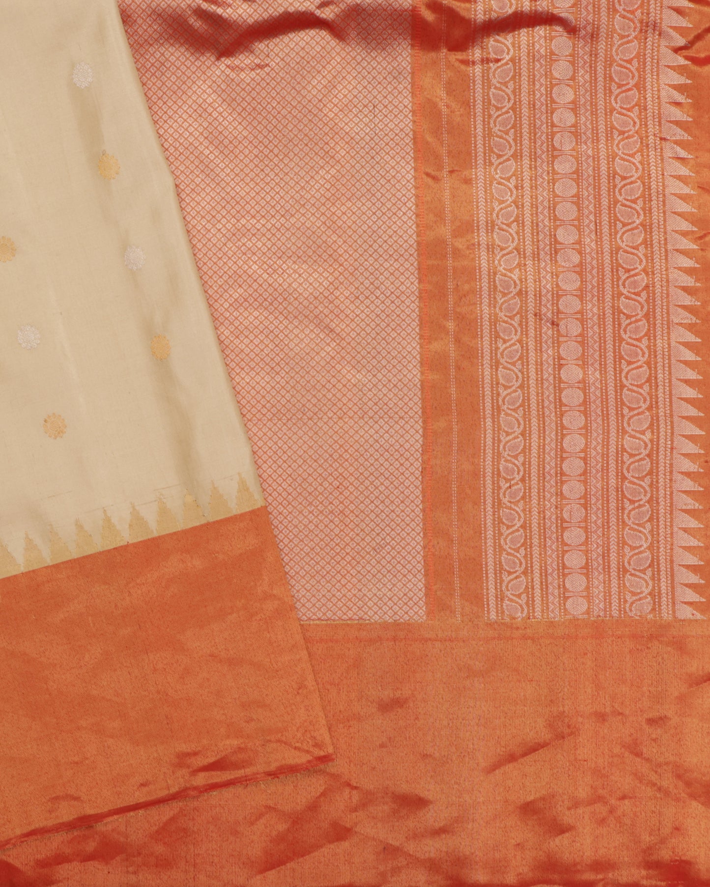 Cream Gadwal silk saree with orange tissue border