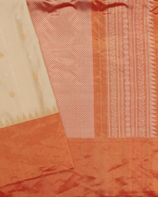 Cream Gadwal silk saree with orange tissue border
