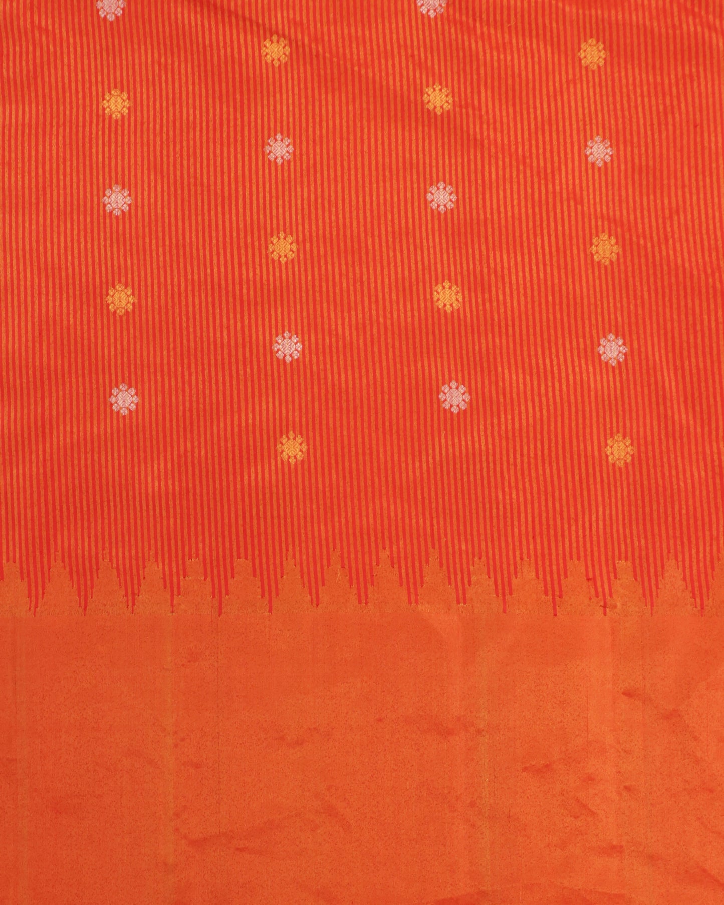Gadwal silk saree in green with contrast orange zari weave