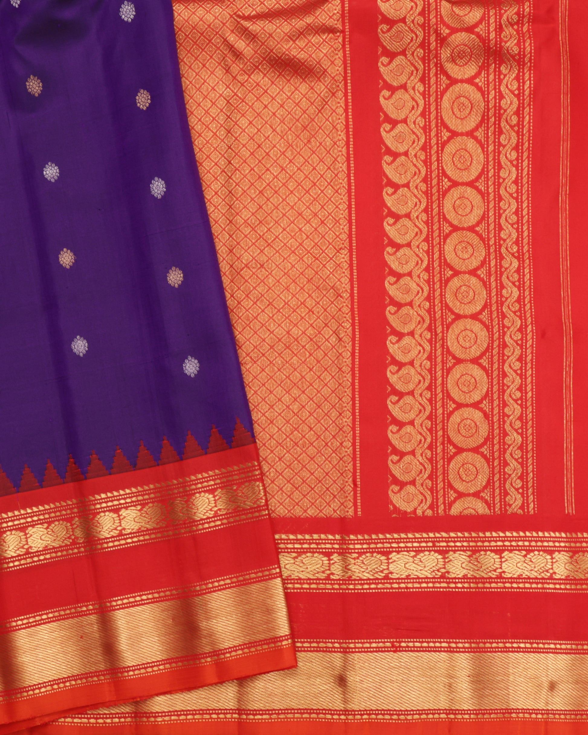 Purple Gadwal silk saree with red temple border