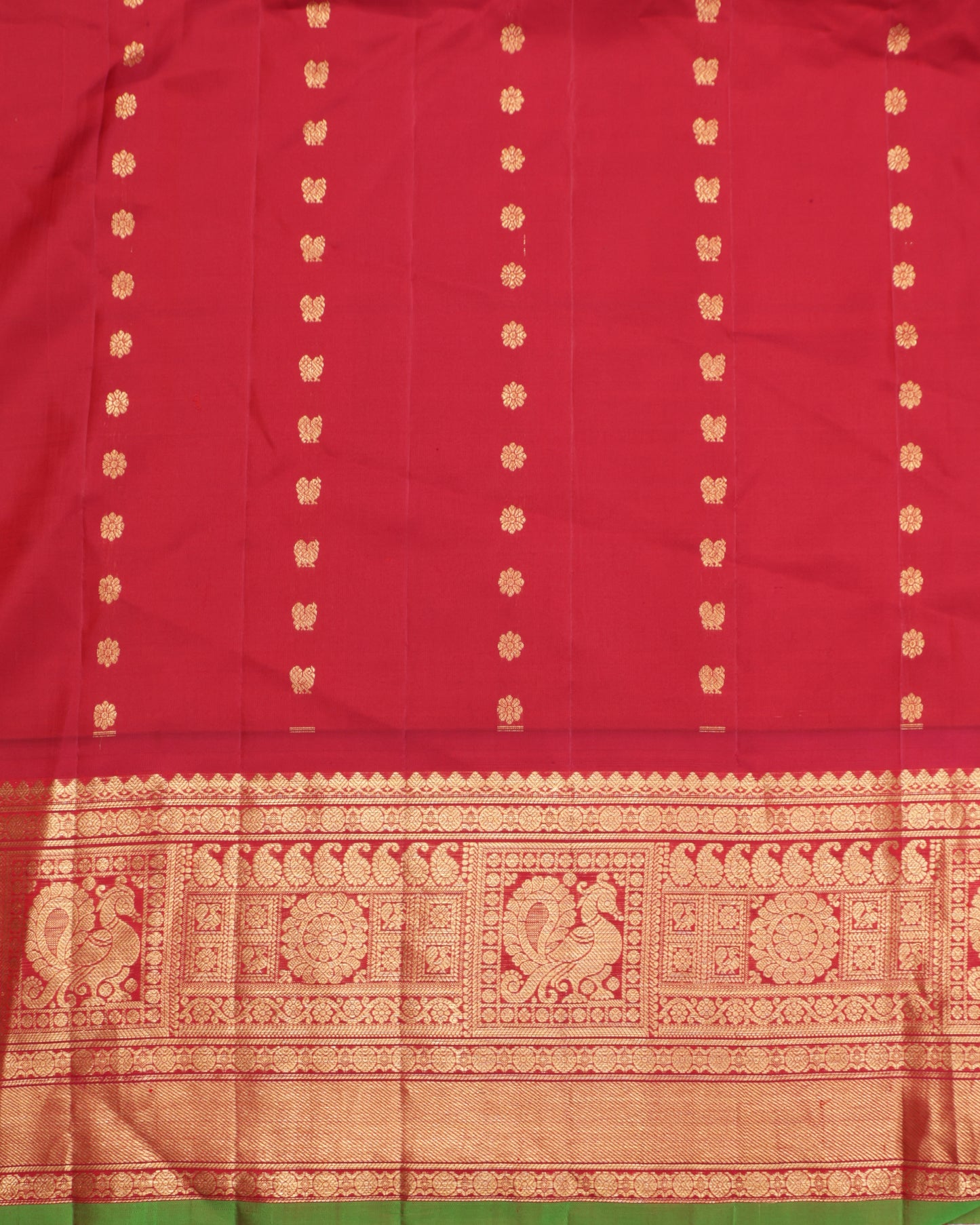 Gadwal silk saree in peach with zari buttas and motifs