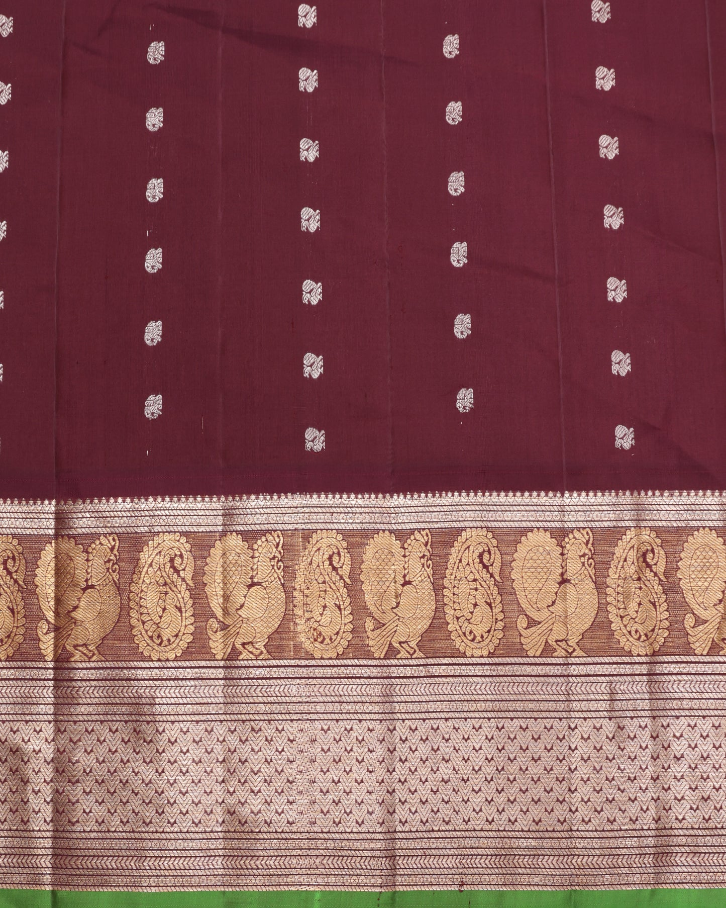 Brocade Gadwal silk saree in light peach with gold zari weaving