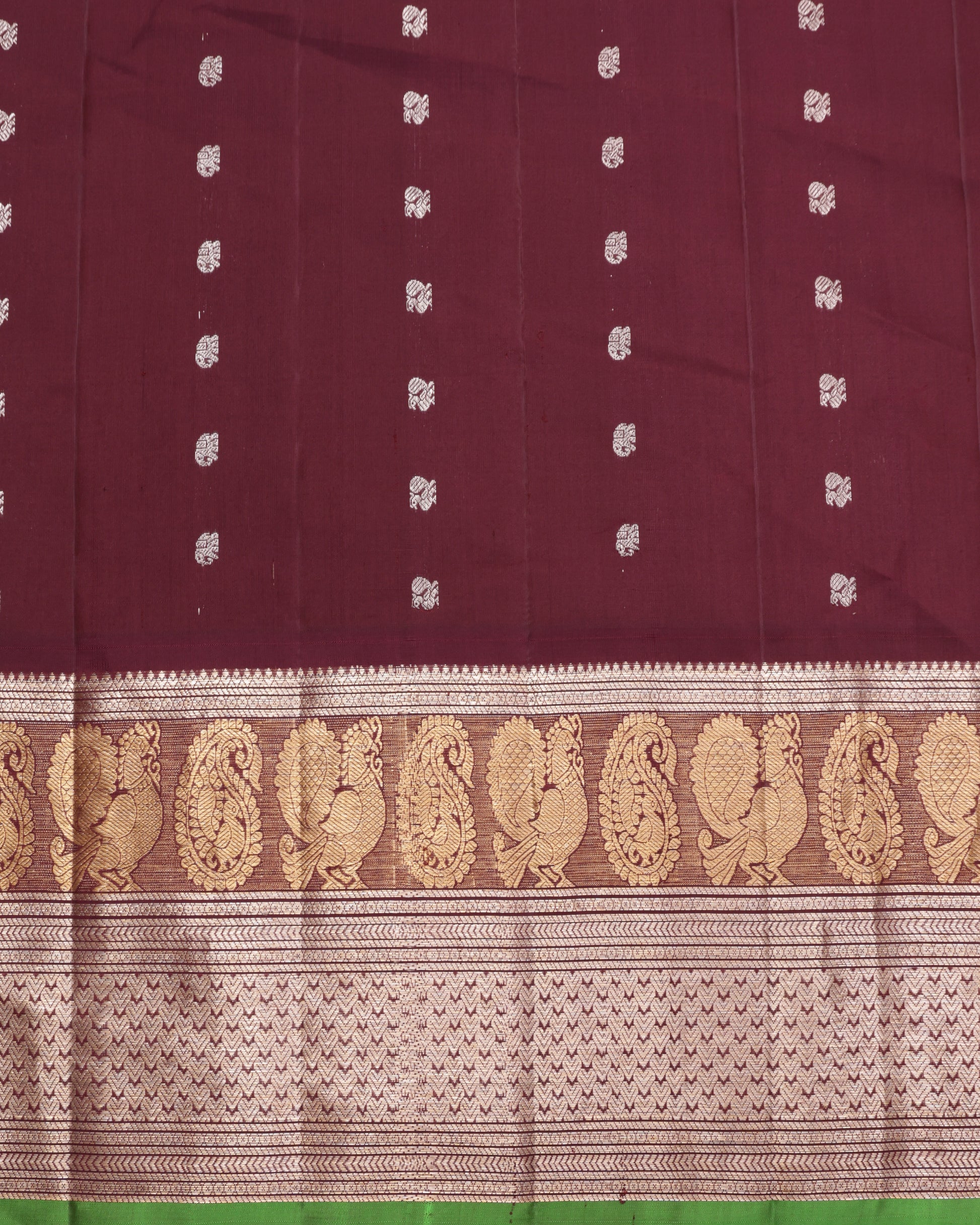 Brocade Gadwal silk saree in light peach with gold zari weaving