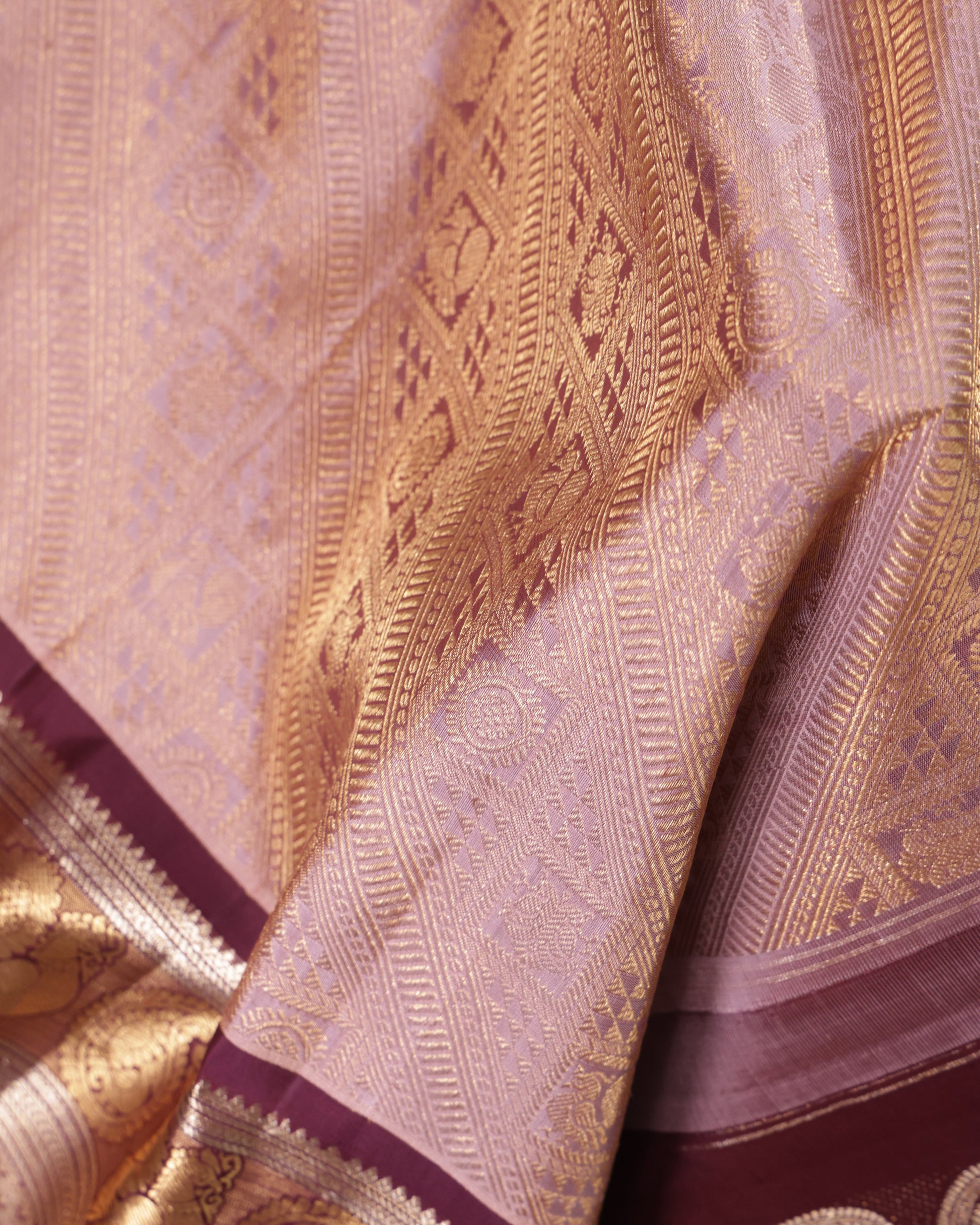 Wedding wear Gadwal silk saree in light peach with maroon border