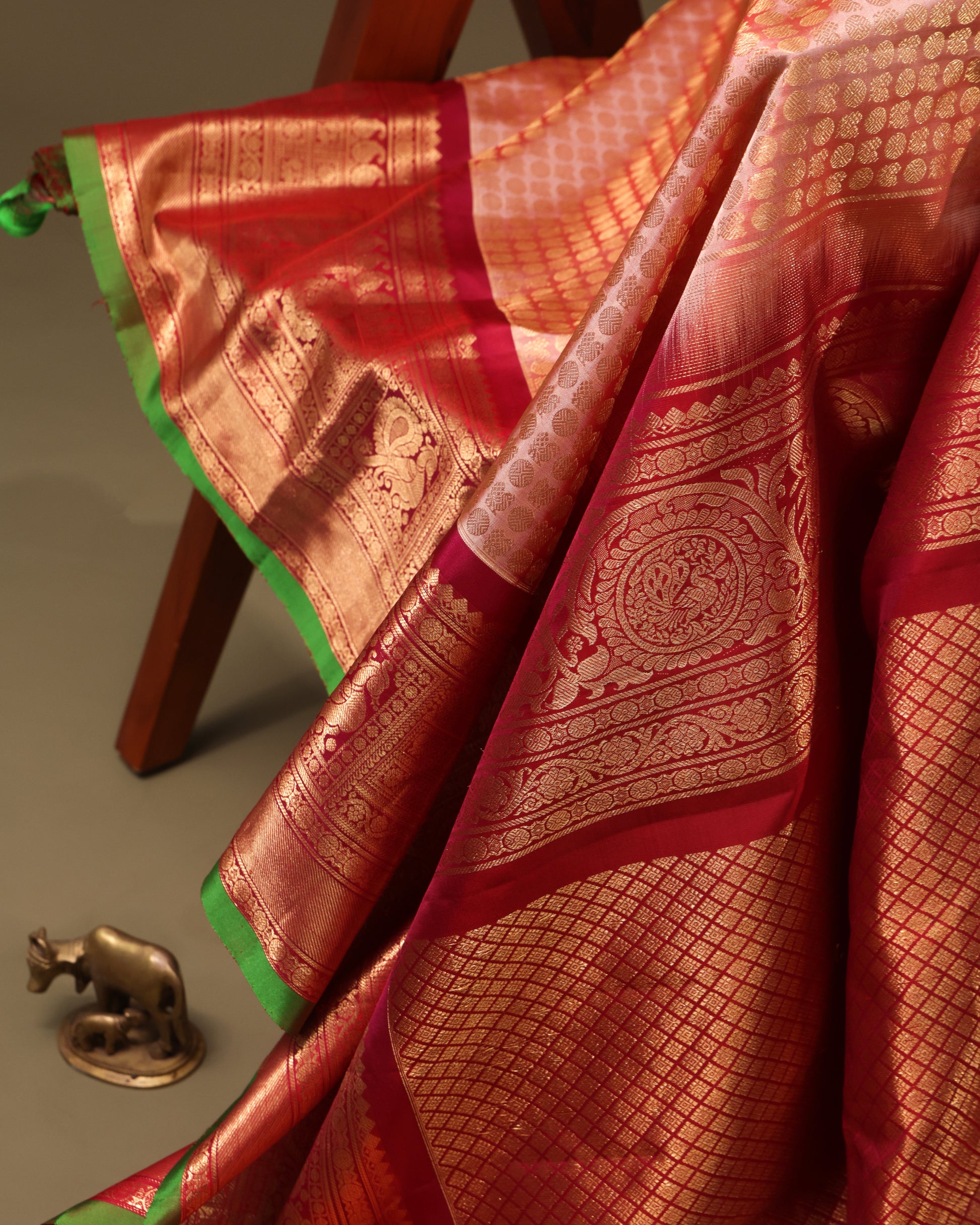 Wedding wear peach Gadwal silk saree with floral border