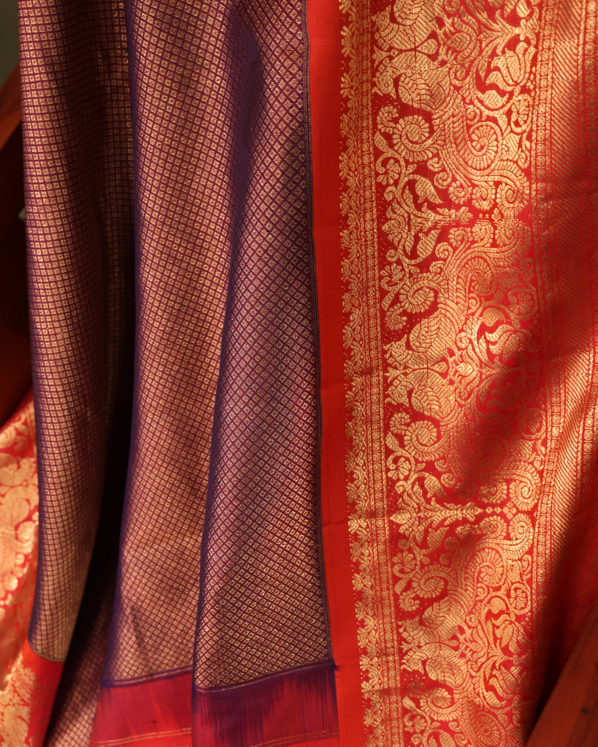 Handwoven Gadwal silk saree with brocade motifs and zari detailing