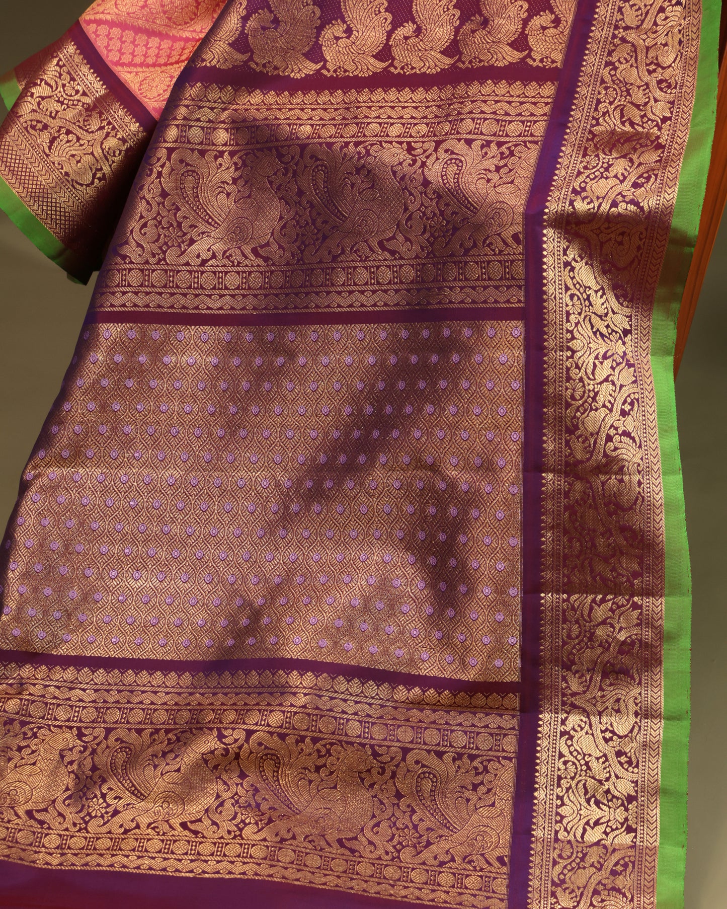 Traditional Gadwal silk saree in pink with contrast border