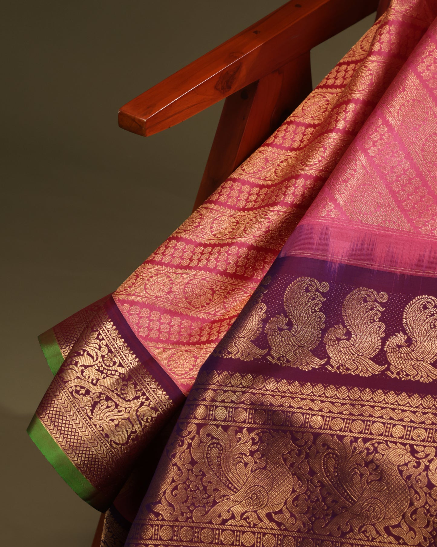 Purple blouse with zari motifs and matching border, included with Gadwal silk saree