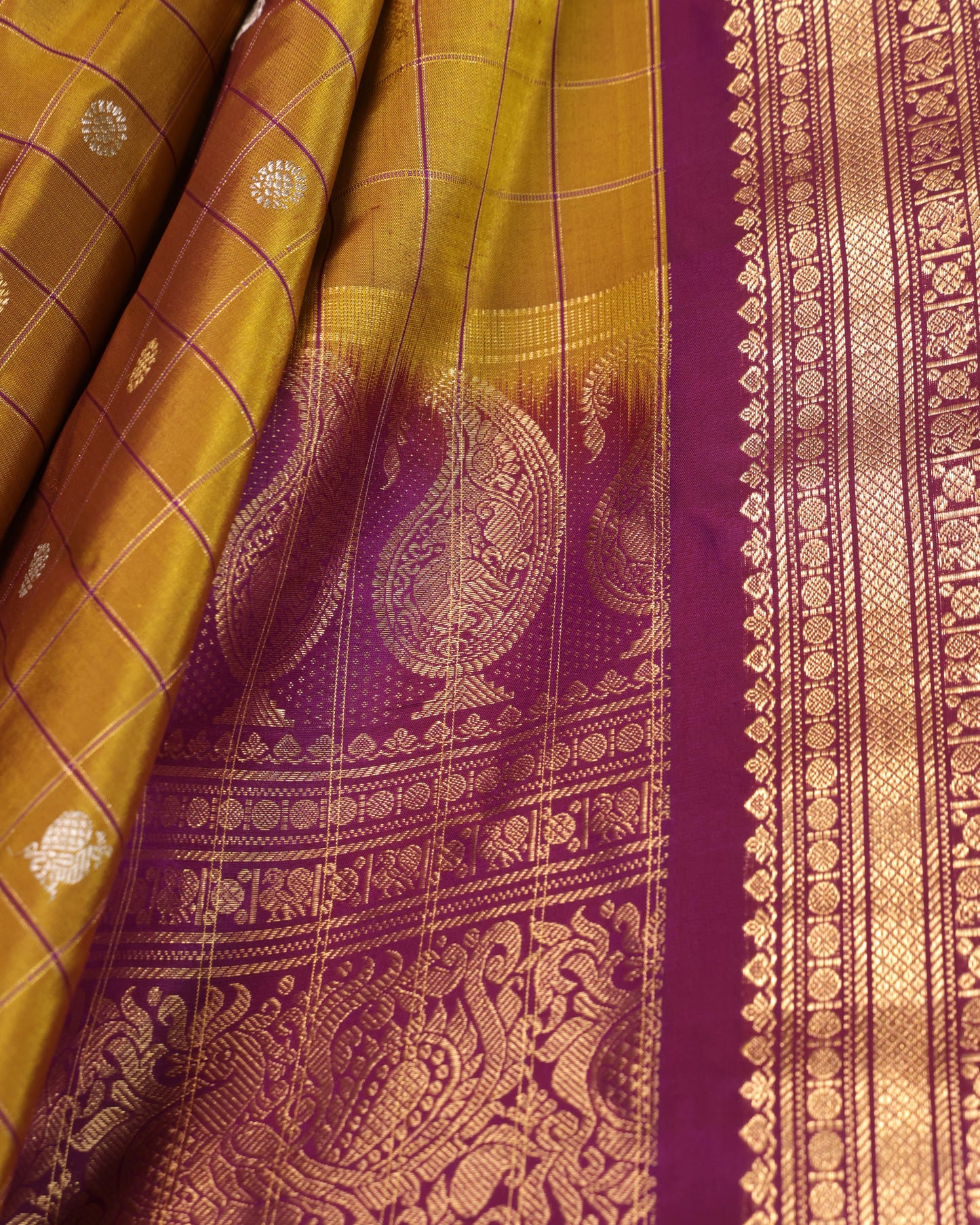 Festive Wear Mustard Silk Saree with Woven Buttas and Contrast Zari Border