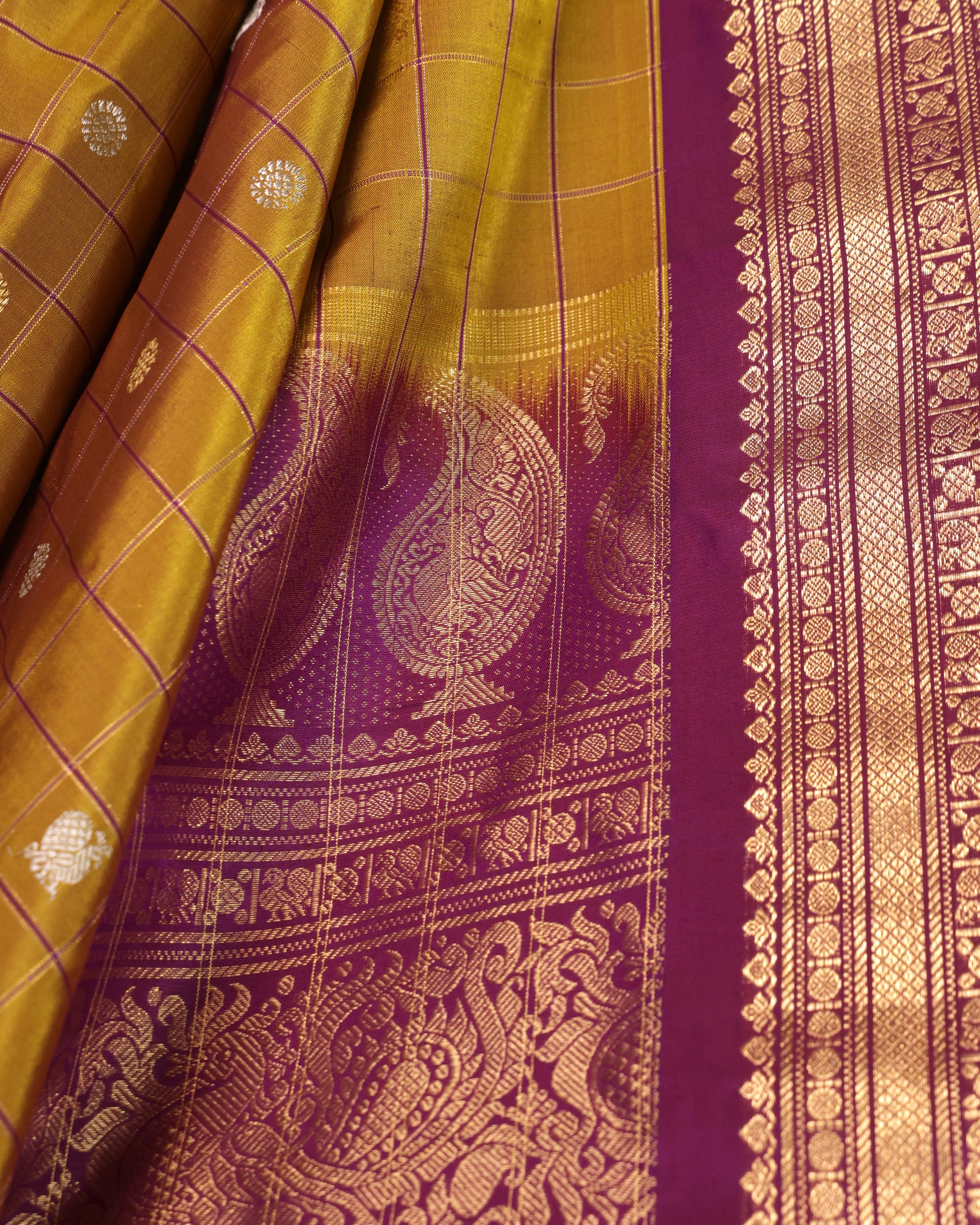Festive Wear Mustard Silk Saree with Woven Buttas and Contrast Zari Border