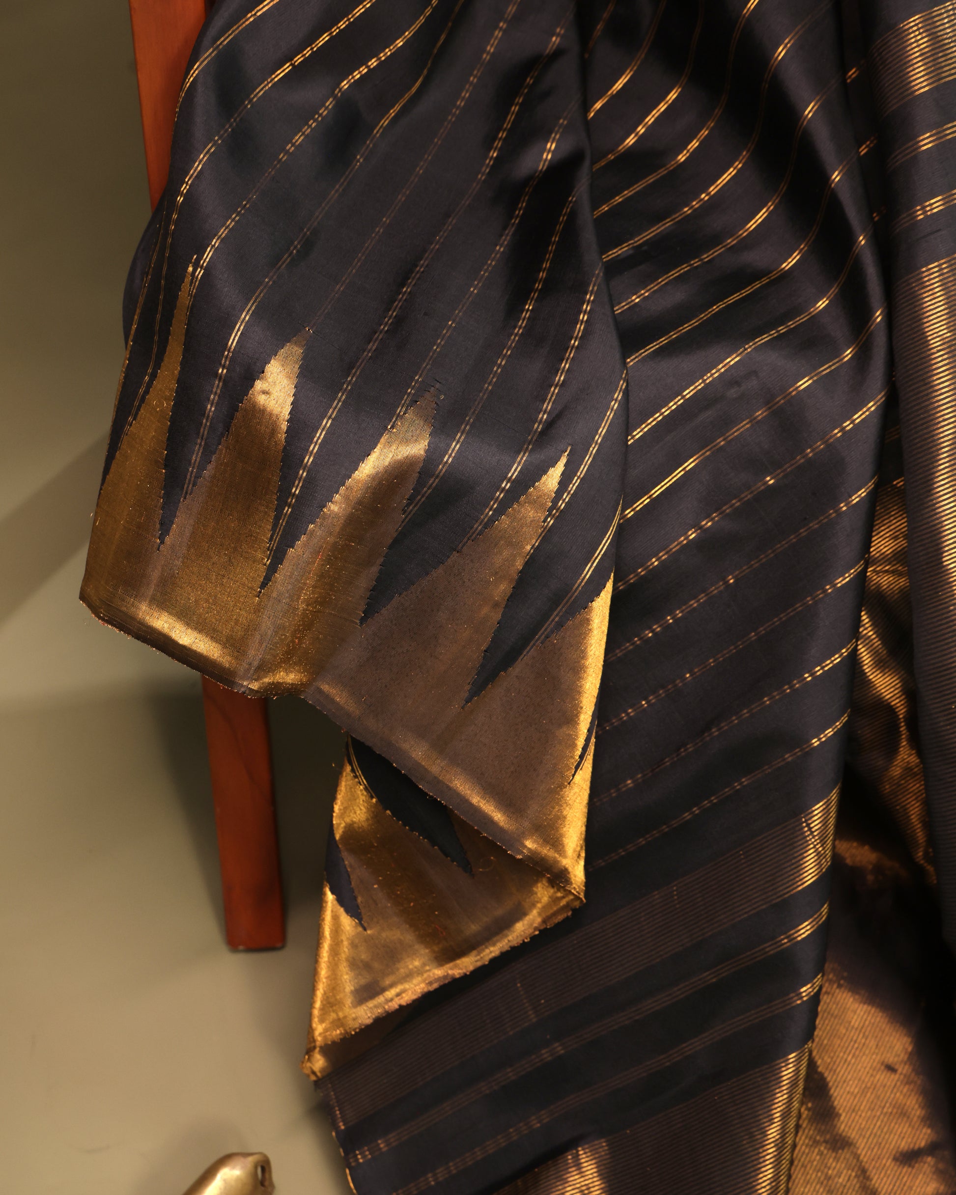 South Indian Black Saree with Elegant Gold Zari Detailing