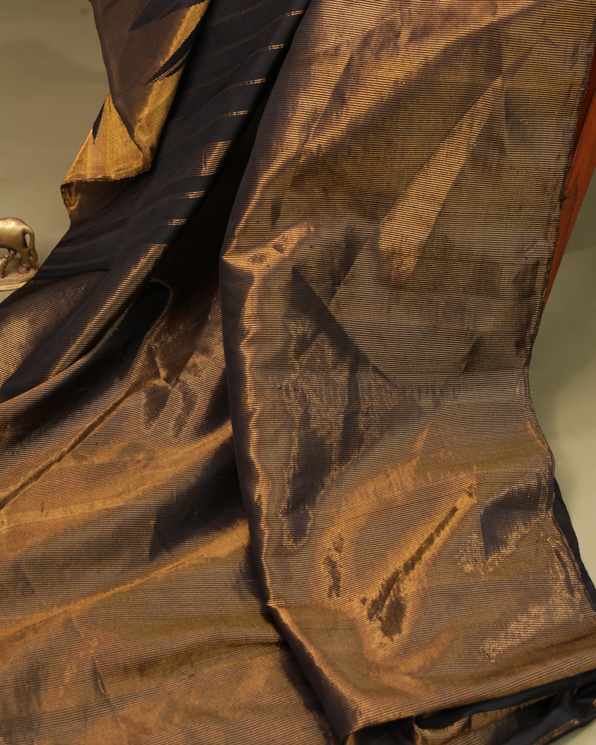 Traditional Gadwal Silk Saree in Black with Temple Border