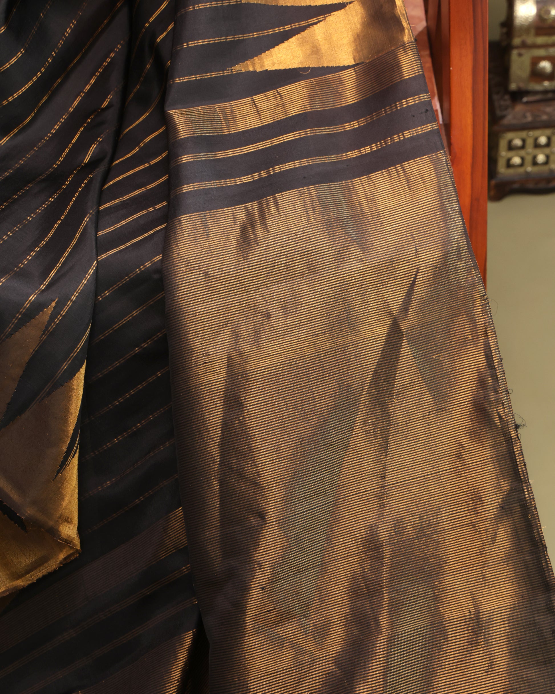 Classic Black Saree with Golden Pallu and Unstitched Blouse