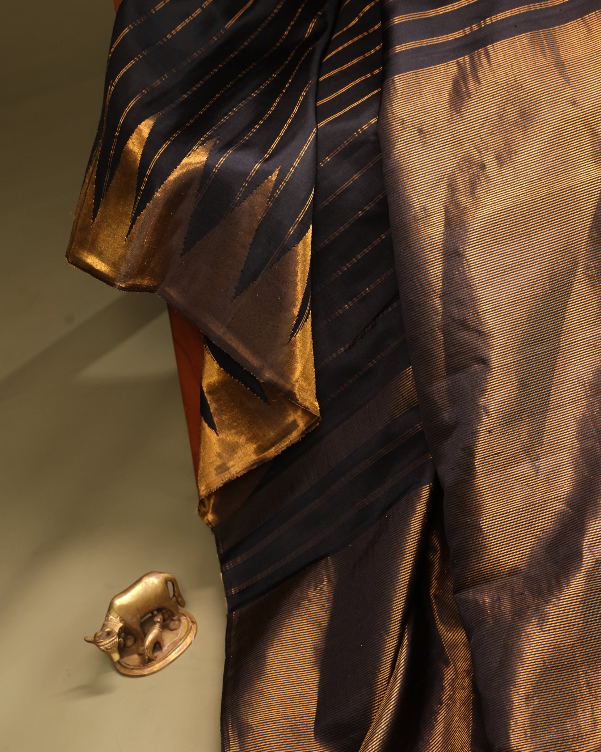 Festive Wear Black Silk Saree with Traditional Gold Border