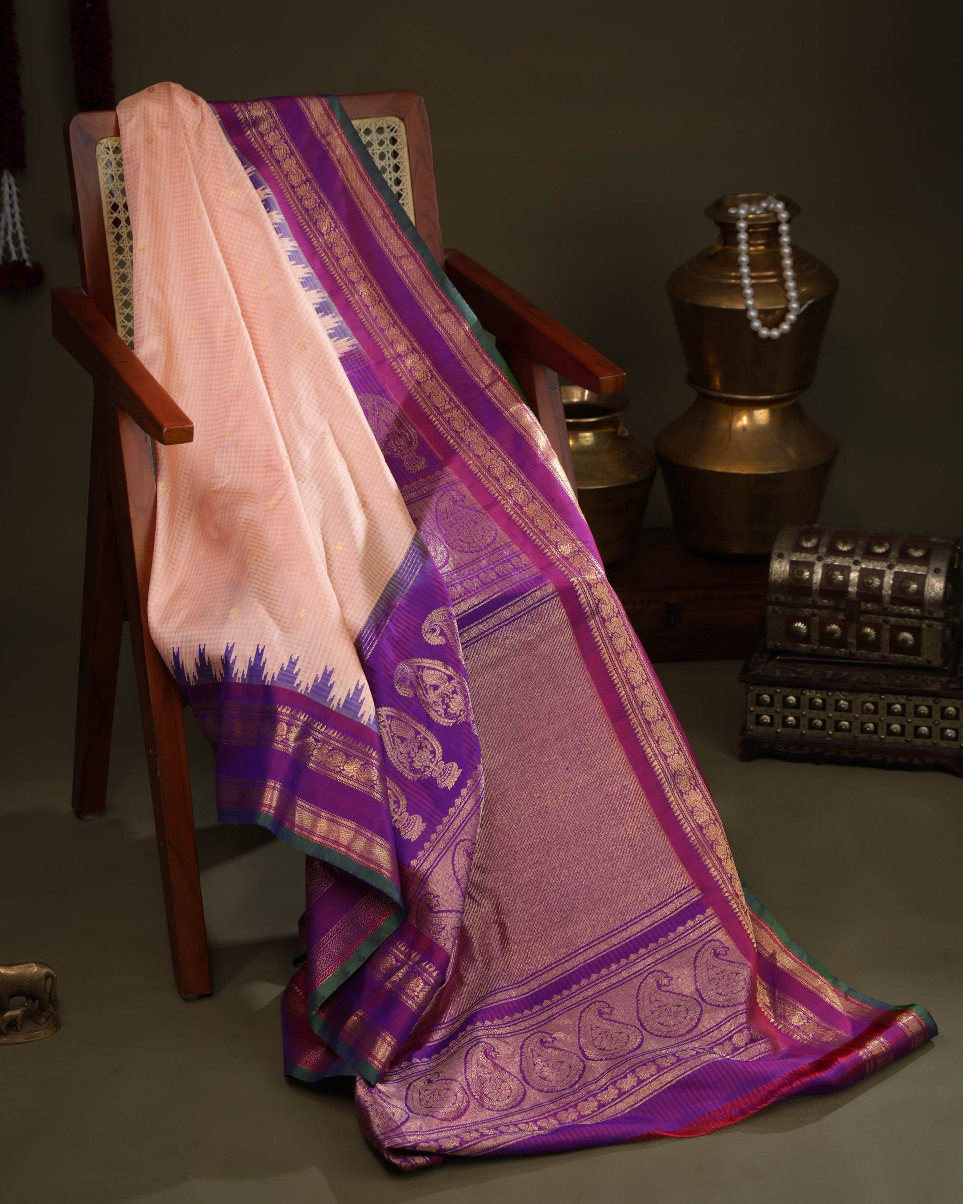 Purple zari border design on Gadwal silk sare
