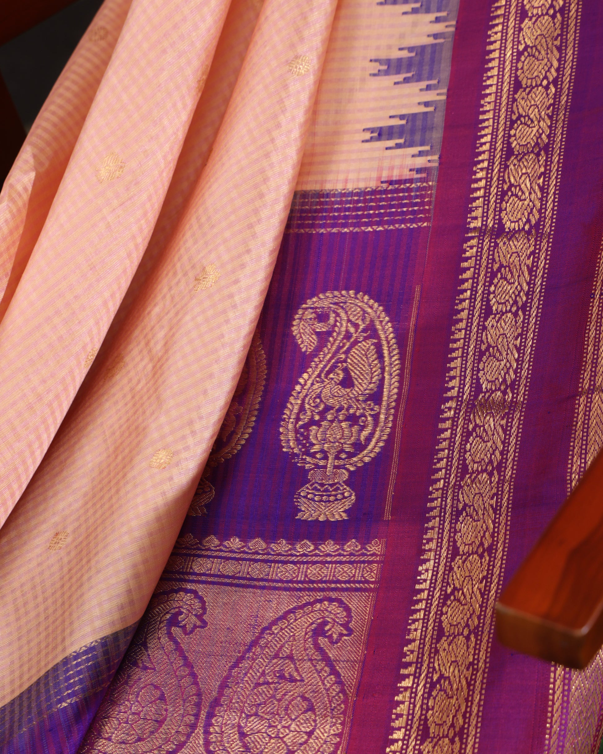 Festive wear Gadwal silk saree in peach and purple