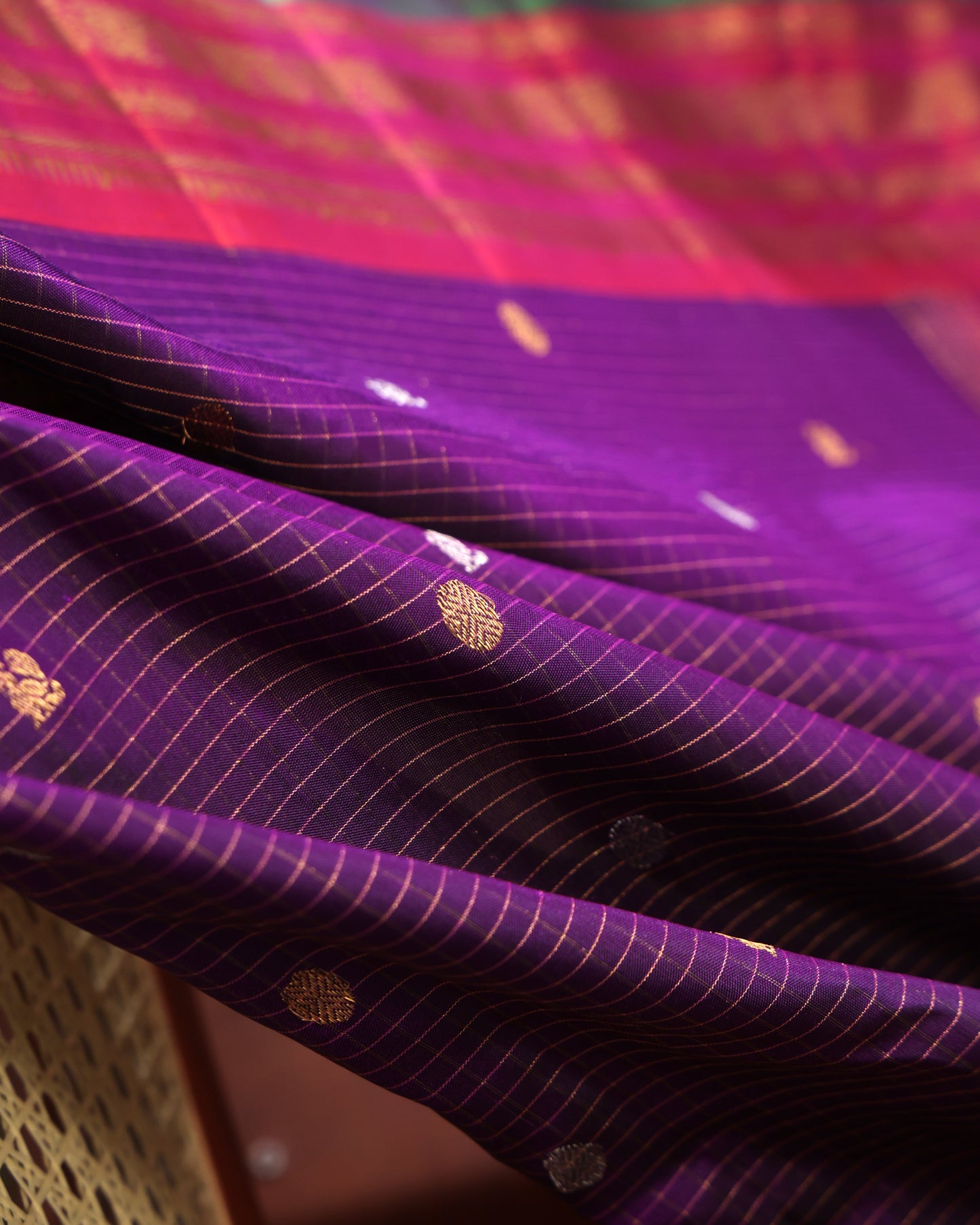 Wedding wear Gadwal silk saree with zari checks and motifs