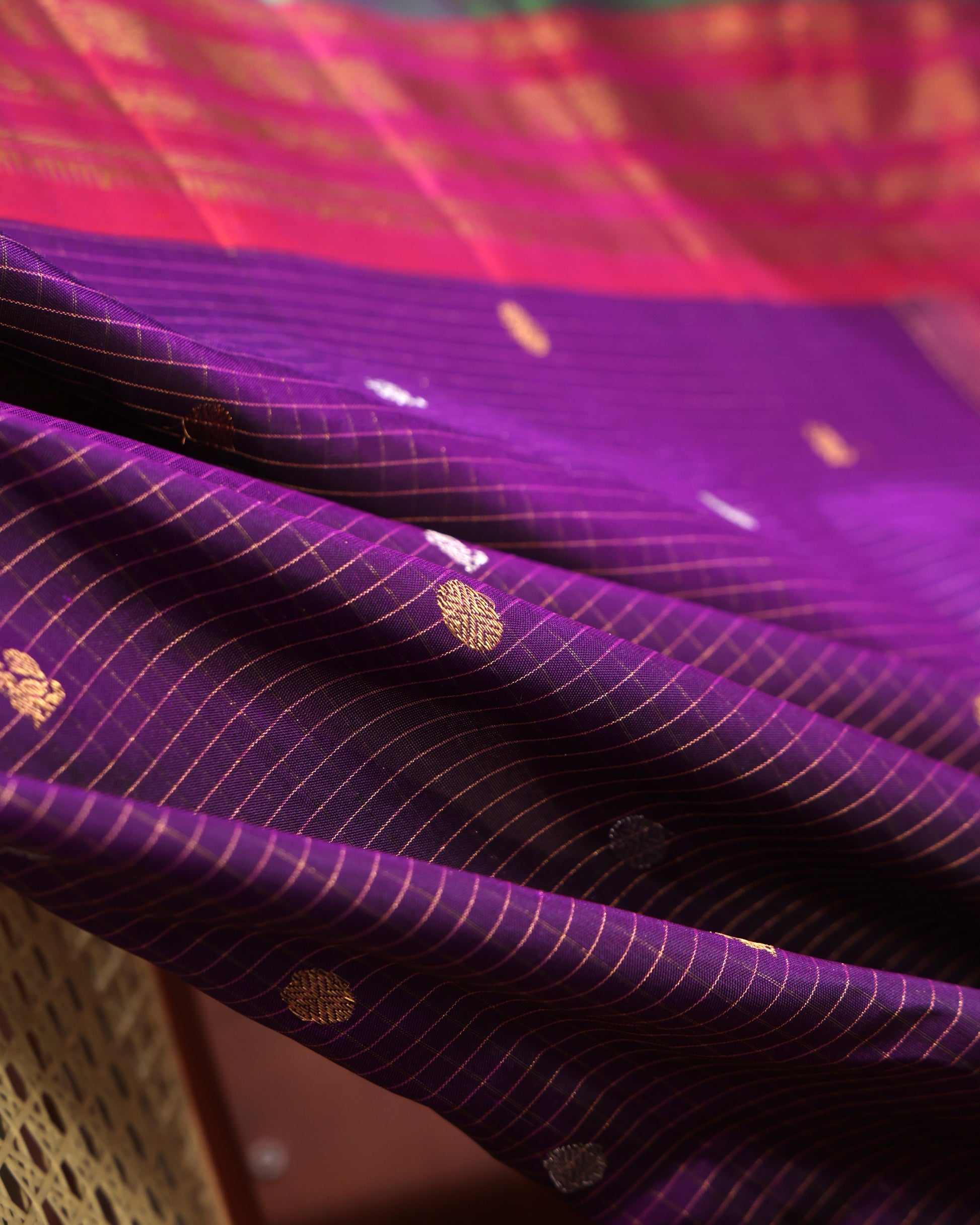 Wedding wear Gadwal silk saree with zari checks and motifs