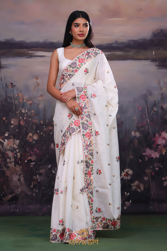 White Cream Handloom Khadi Cotton Saree