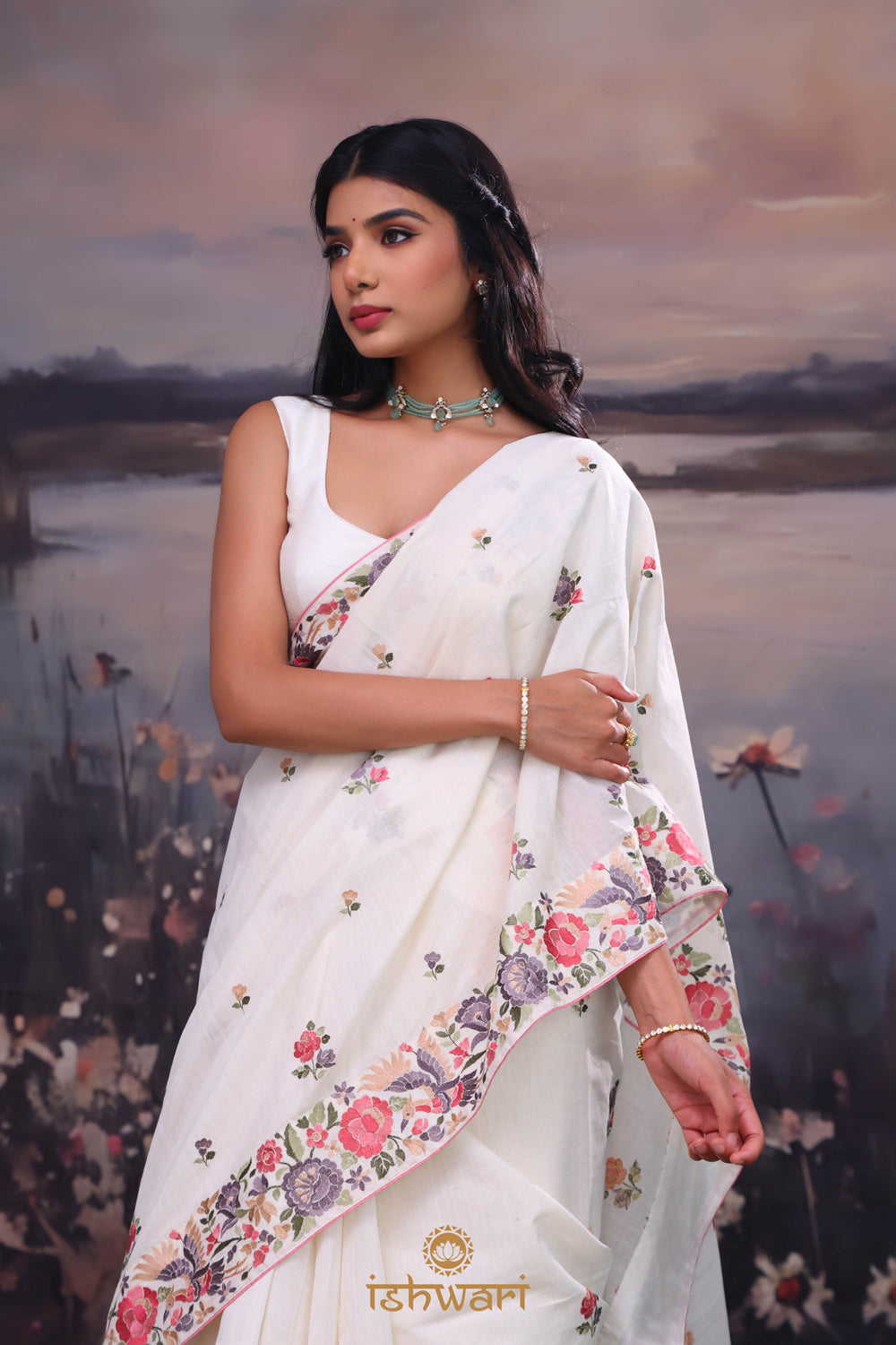 White Cream Handloom Khadi Cotton Saree