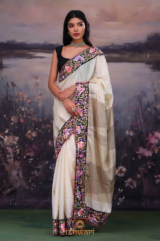 Pastel Gold Tussar Saree with Petite Point Border