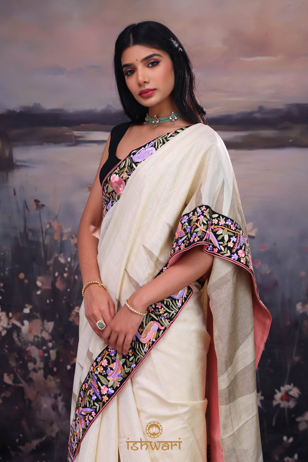 Pastel Gold Tussar Saree with Petite Point Border