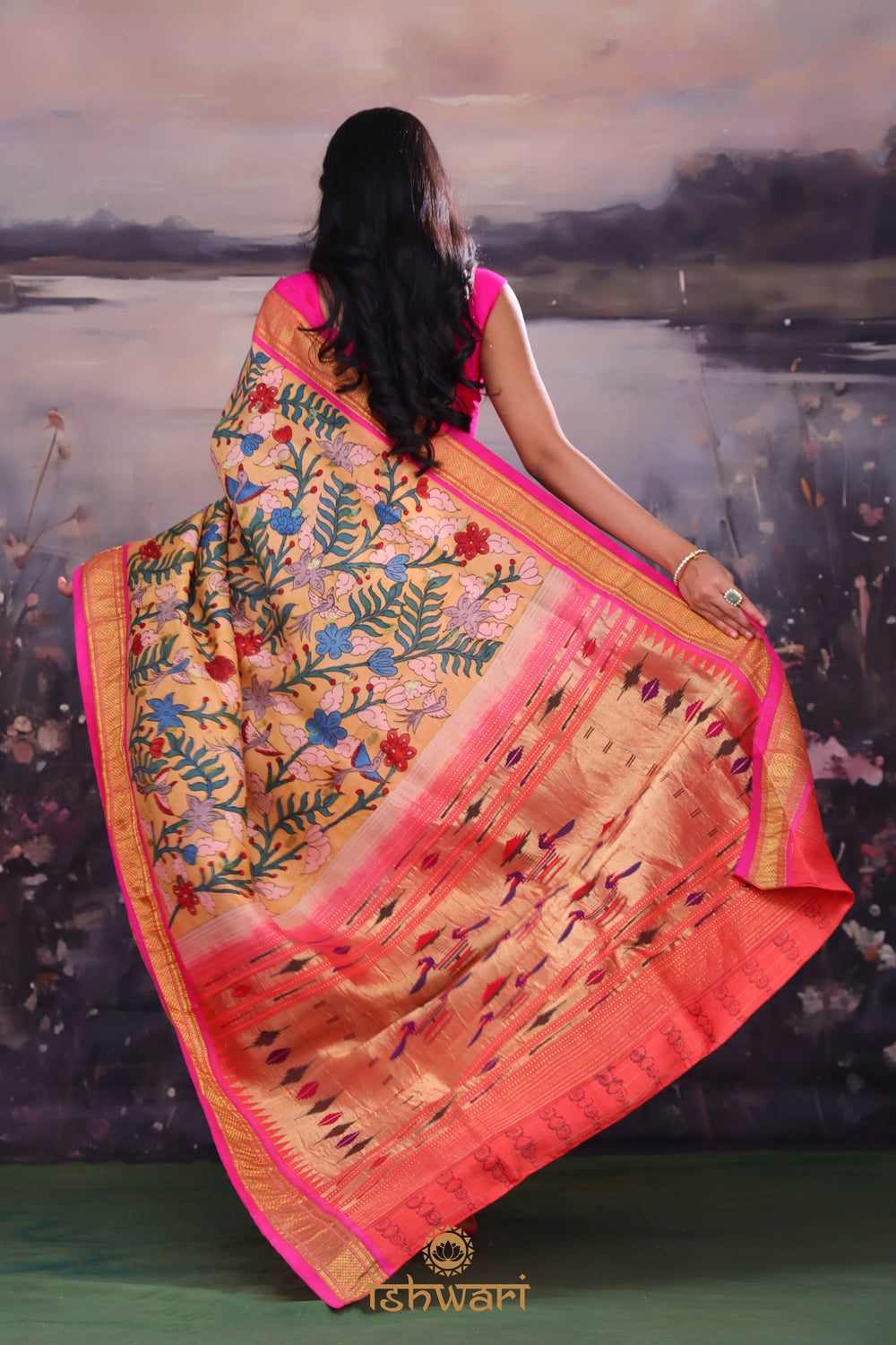 Sand Yellow Kalamkari Paithani Saree