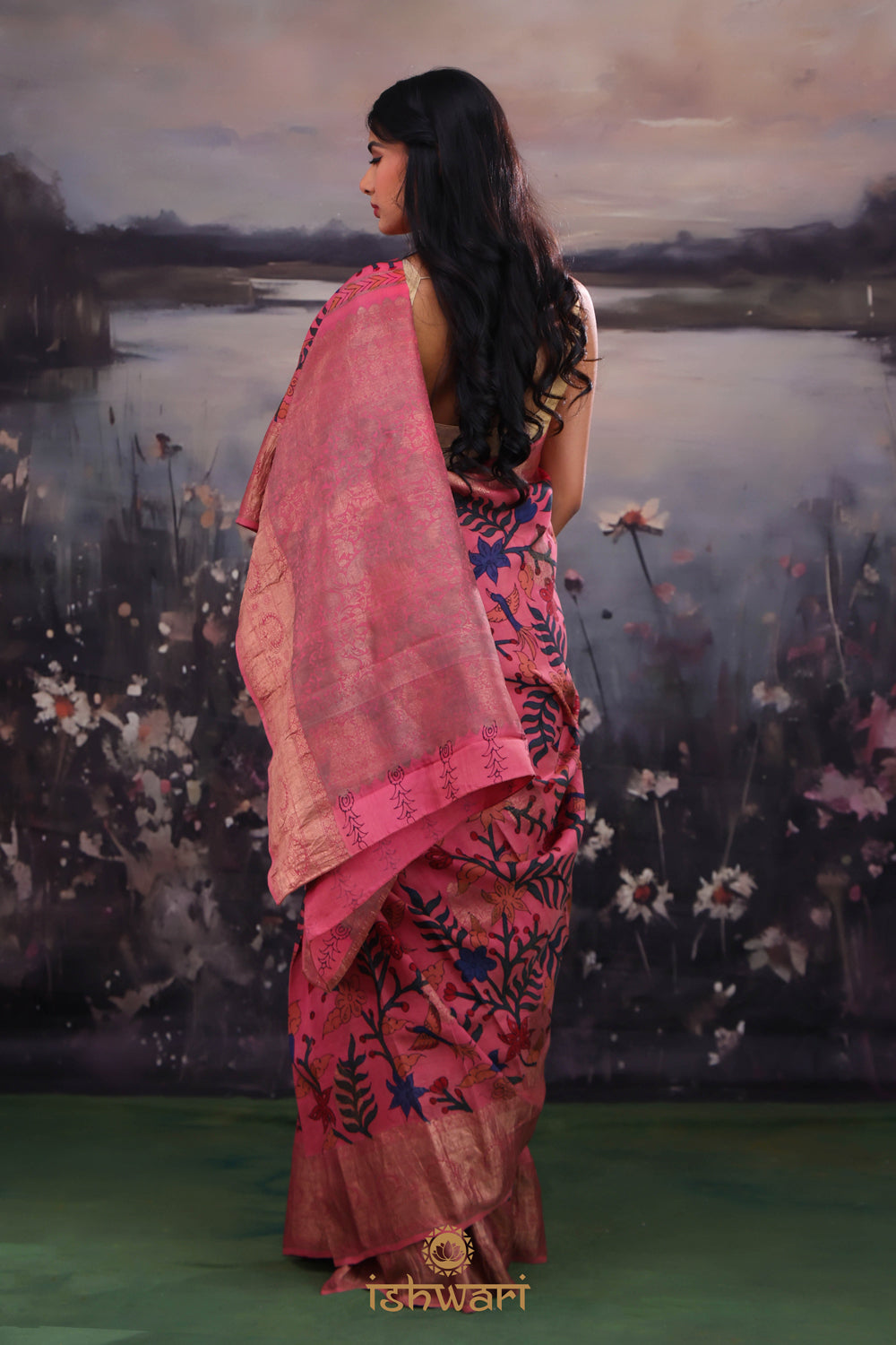 Punch Pink Gadwal Kalamkari Saree