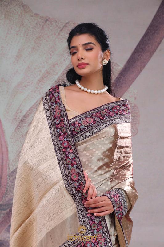 Grey Gold Tissue Banarasi Saree with Sabyasachi-style Border