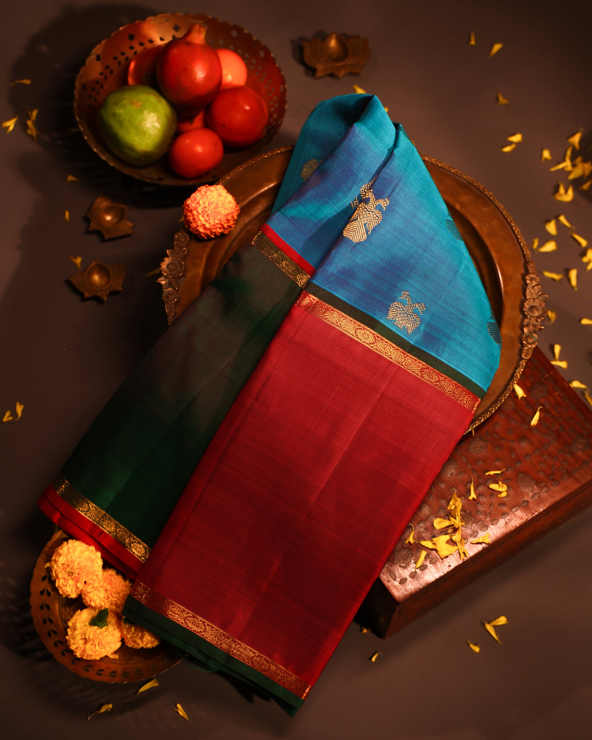 Munsell Blue Mubbagam Kanchi Silk Saree