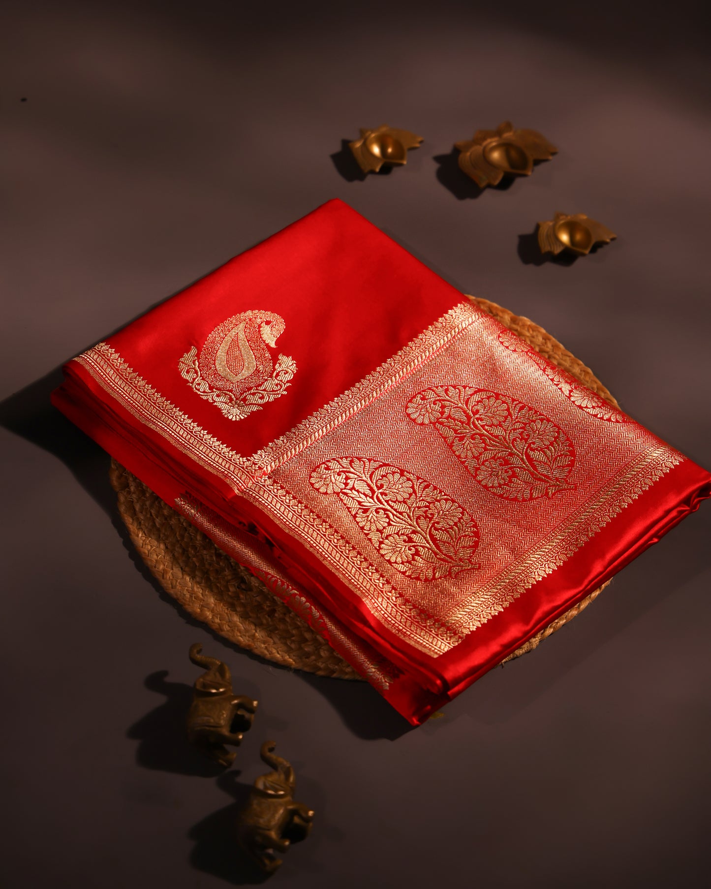Perisan Red Banarasi Katan Satin Saree