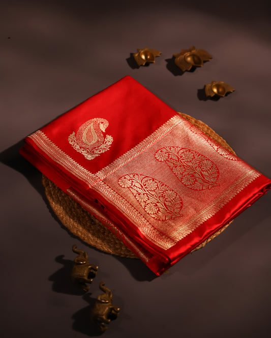 Perisan Red Banarasi Katan Satin Saree