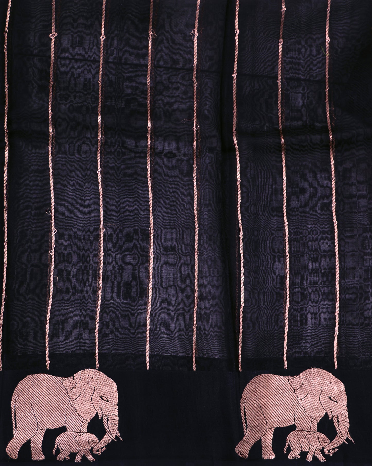 Black Jaal Banarasi Organza Saree with Elephant Border