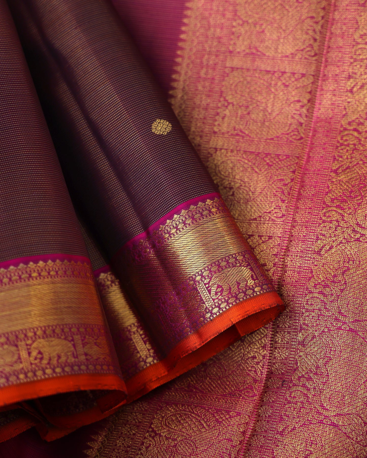 Deep Brown Vaira Oosi Checks Kanchi Silk Saree