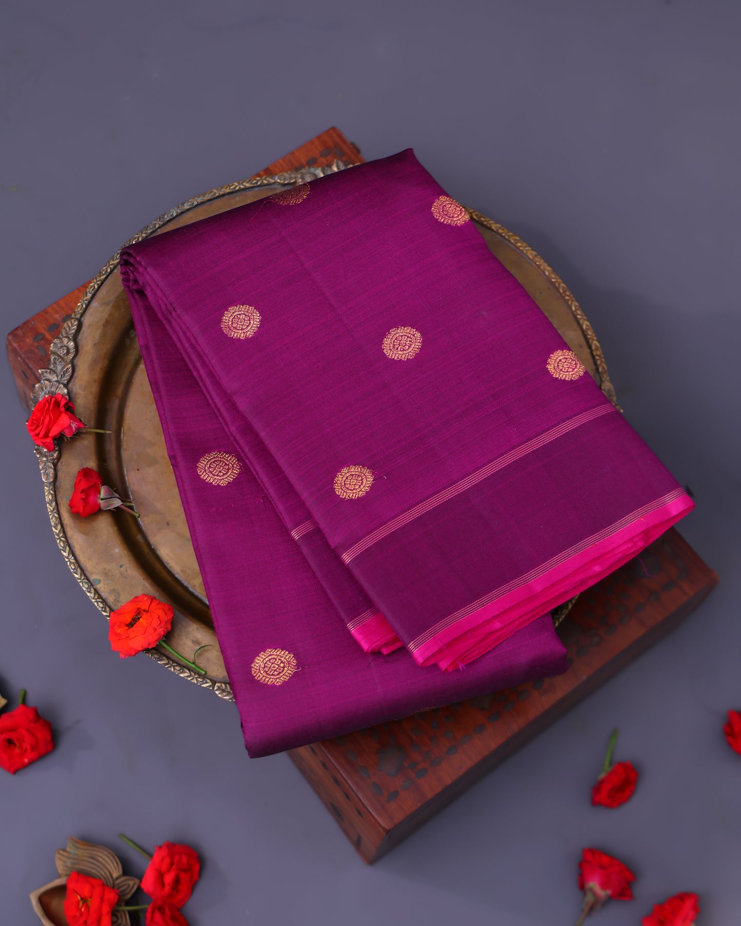 Fandango Purple Kanchi Saree with Spaced Border